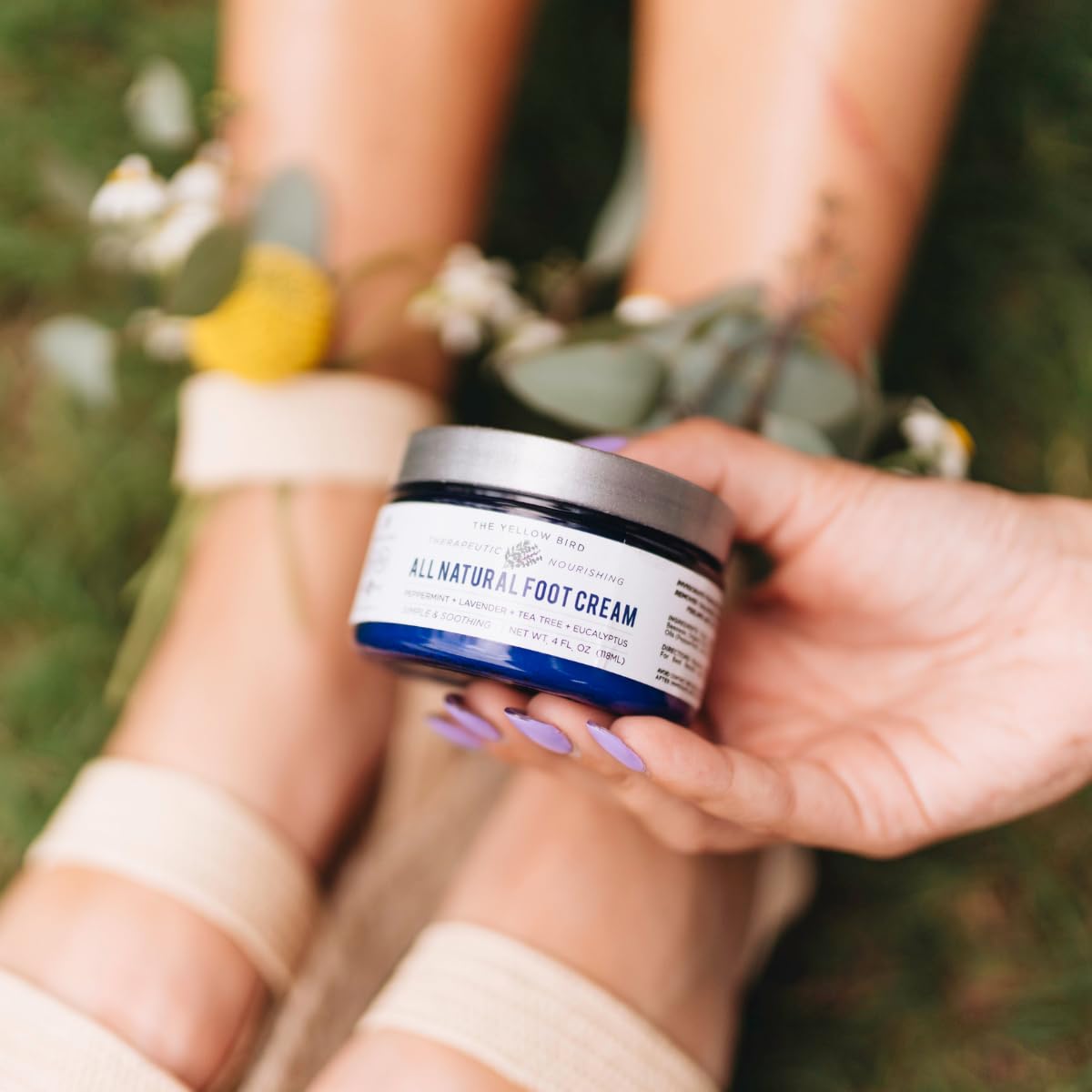 The Yellow Bird Natural Tea Tree Foot Cream & Organic Foot Balm – Peppermint Moisturizer for Dry Feet, Cracked Heels & Athlete’s Foot Relief – Made in USA