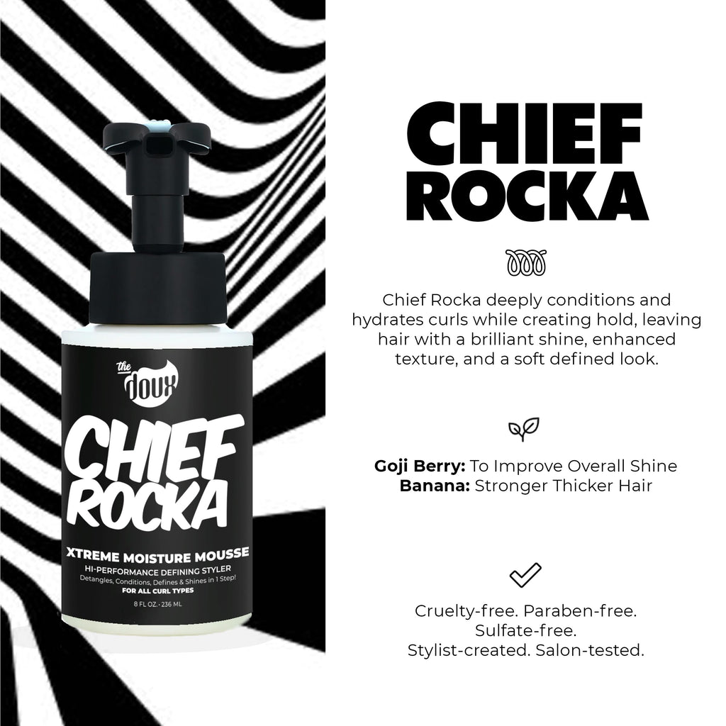 Chief Rocka Xtreme Moisture Mousse for Curly Hair by The Doux – Hold, Frizz Control & Shine (8oz)
