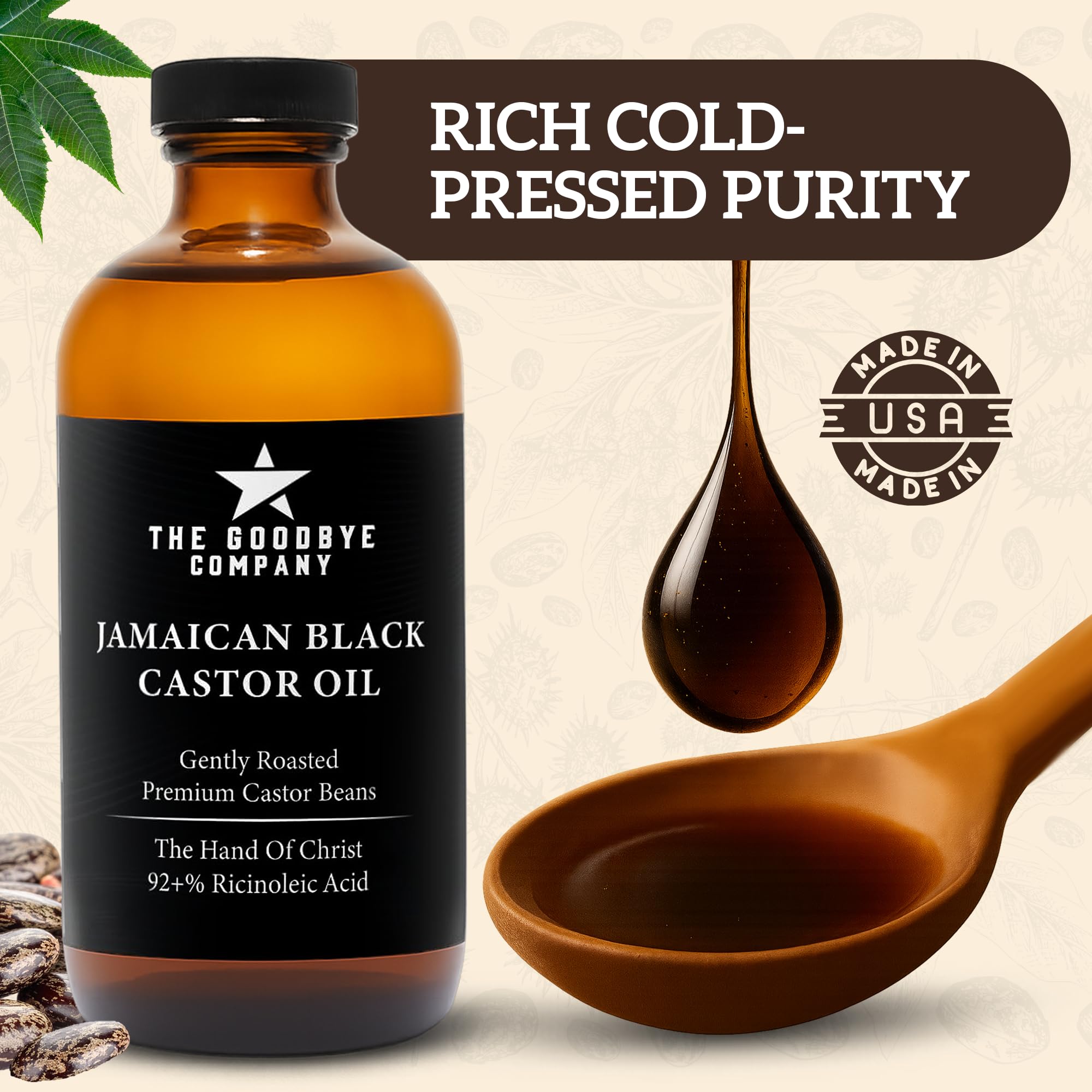 The Goodbye Company Black Castor Oil for Hair Growth – Organic, Cold-Pressed & Hexane-Free, 450mL Glass Bottle