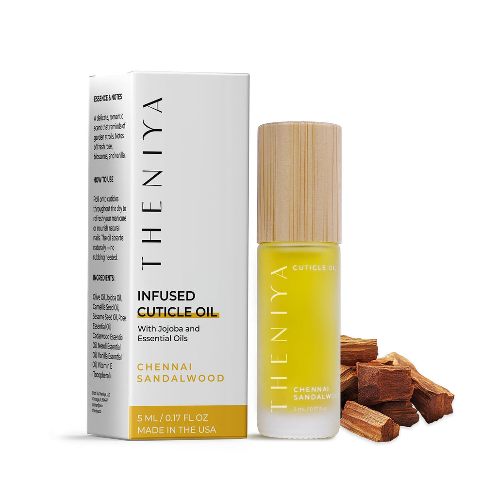 Theniya Cuticle Oil for Nail Strengthening & Growth – 5mL Roll-On, Vegan, Organic Formula with Jojoba & Vitamin E | 3 Signature Fragrances
