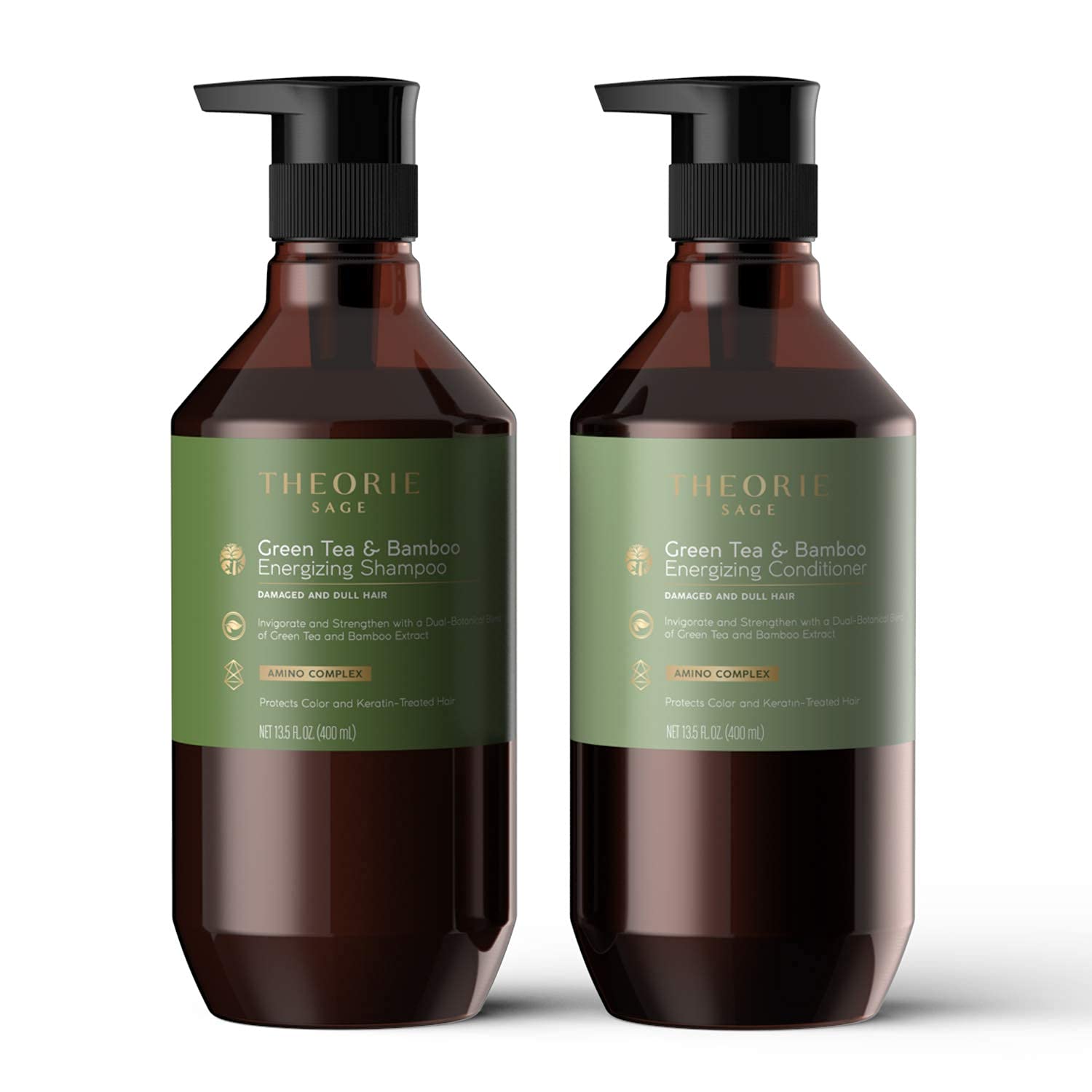 Theorie Green Tea & Bamboo Energizing Shampoo – Invigorate & Strengthen, Color Safe, 400mL