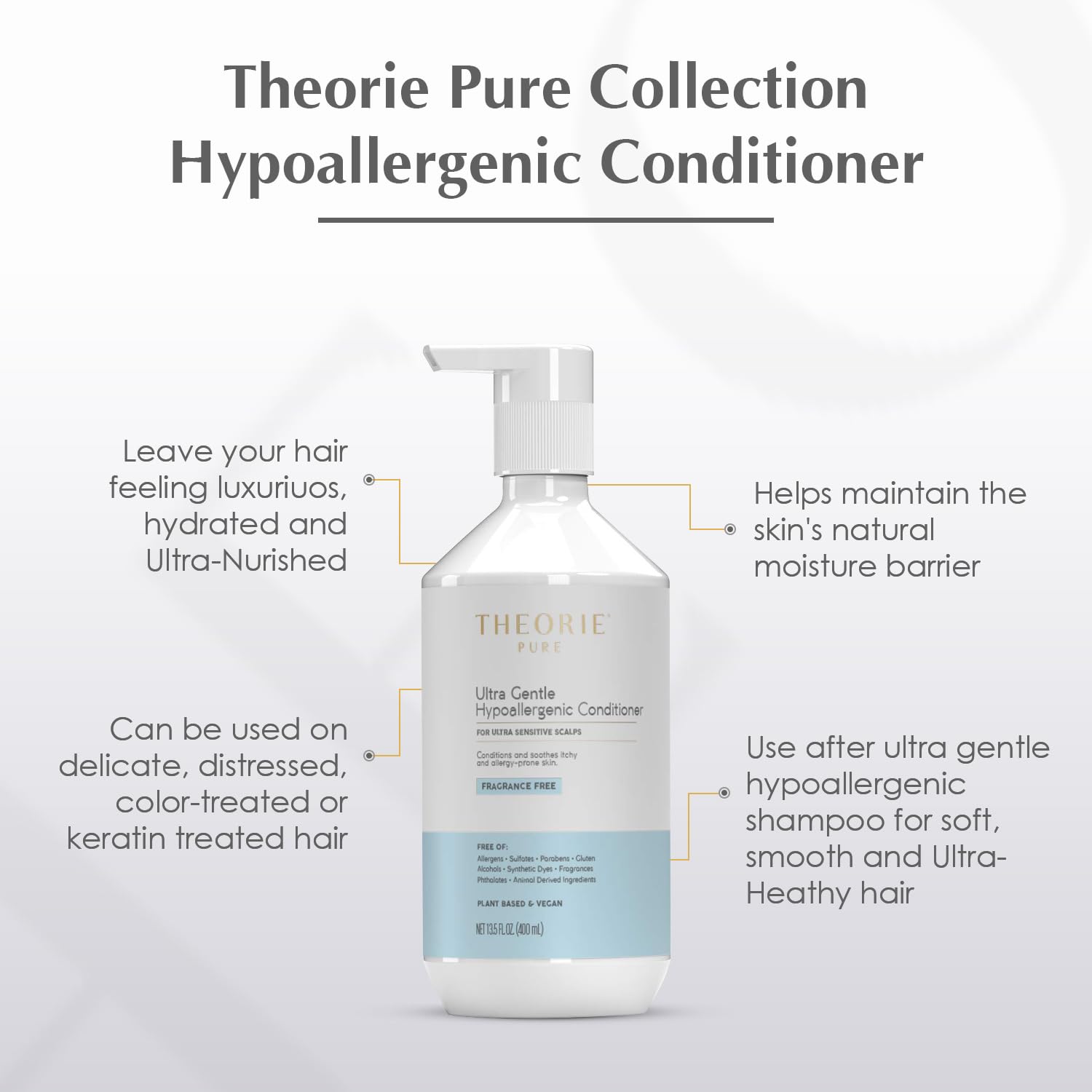 Theorie Pure Ultra Gentle Hypoallergenic Conditioner – Fragrance-Free, Plant-Based & Vegan | 400mL