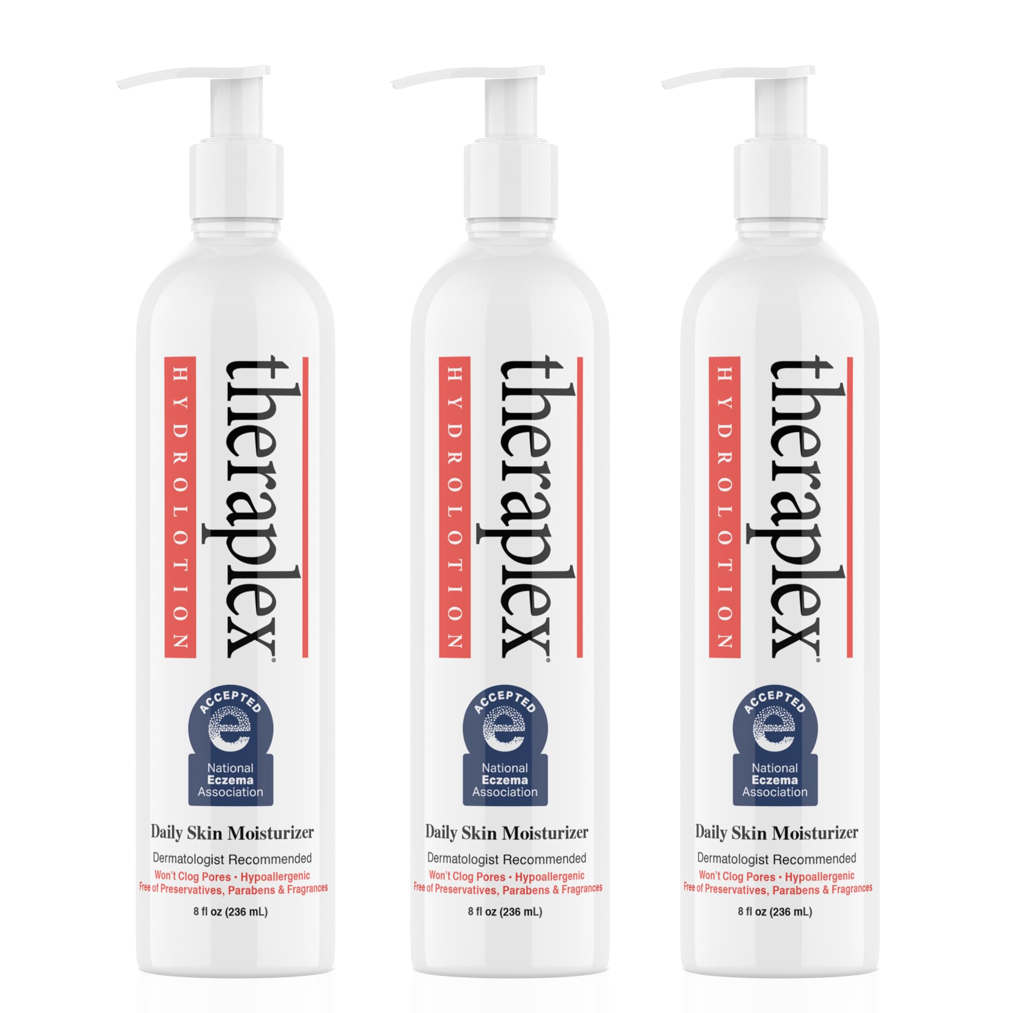 Theraplex Hydrolotion – Fragrance-Free Daily Moisturizer for Sensitive Skin | Paraben-Free, Noncomedogenic, 3-Pack