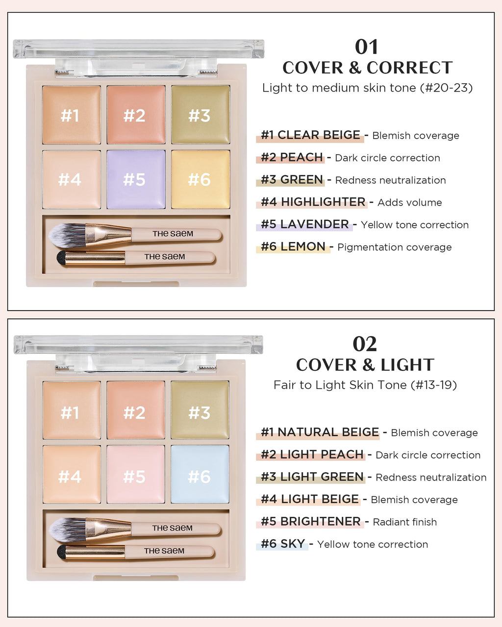 THESAEM Cover Perfection Concealer Palette 01 | 6-Color Multi Concealer for Medium Skin 20-23