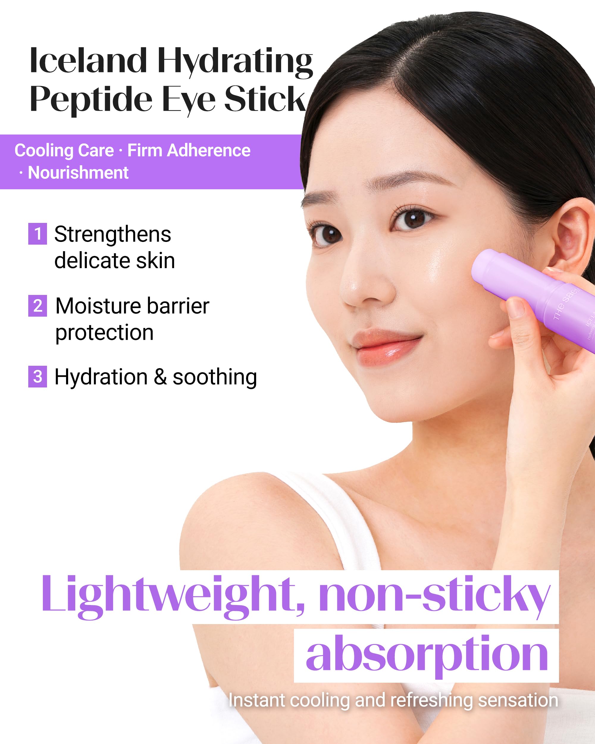 THESAEM Iceland Eye Stick Bundle – 2 Pack (Collagen + Peptide) 0.38 oz Each | Cooling Under-Eye Care with 6-Type Collagen & 5-Peptide Complex