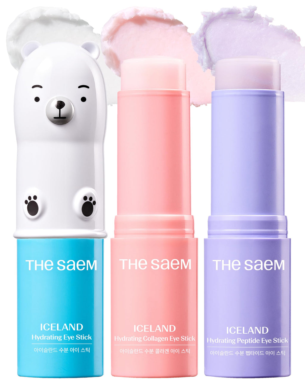 THESAEM Iceland Eye Stick Bundle - 3-Pack Collagen + Peptide + Hydrating Sticks (0.38 oz Each) | Under-Eye Care