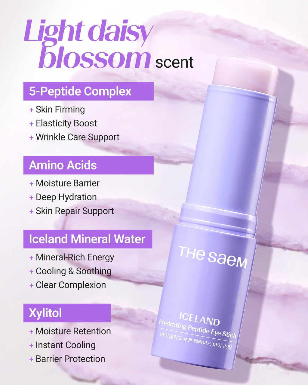 THESAEM Iceland Eye Stick Bundle - 3-Pack Collagen + Peptide + Hydrating Sticks (0.38 oz Each) | Under-Eye Care
