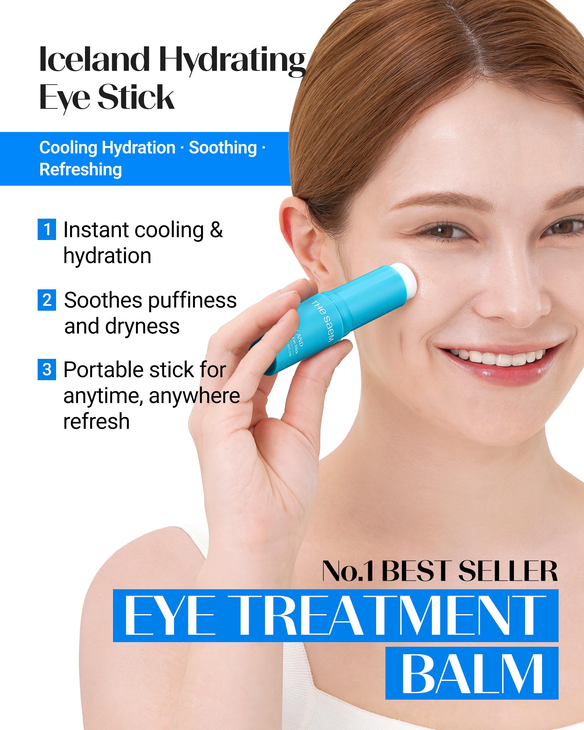 THESAEM Iceland Eye Stick Bundle - 3-Pack Collagen + Peptide + Hydrating Sticks (0.38 oz Each) | Under-Eye Care