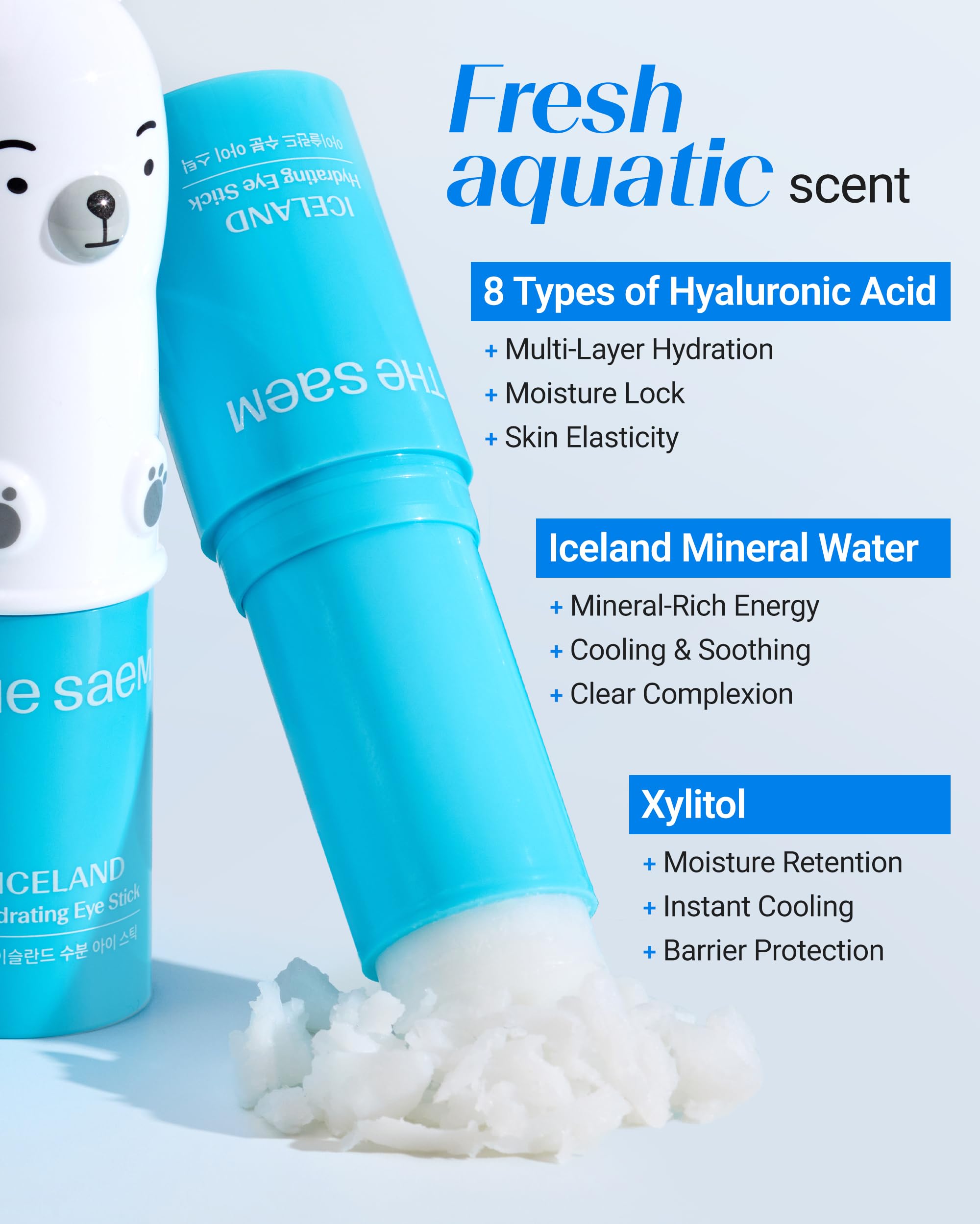 THESAEM Iceland Eye Stick Bundle - 3-Pack Collagen + Peptide + Hydrating Sticks (0.38 oz Each) | Under-Eye Care