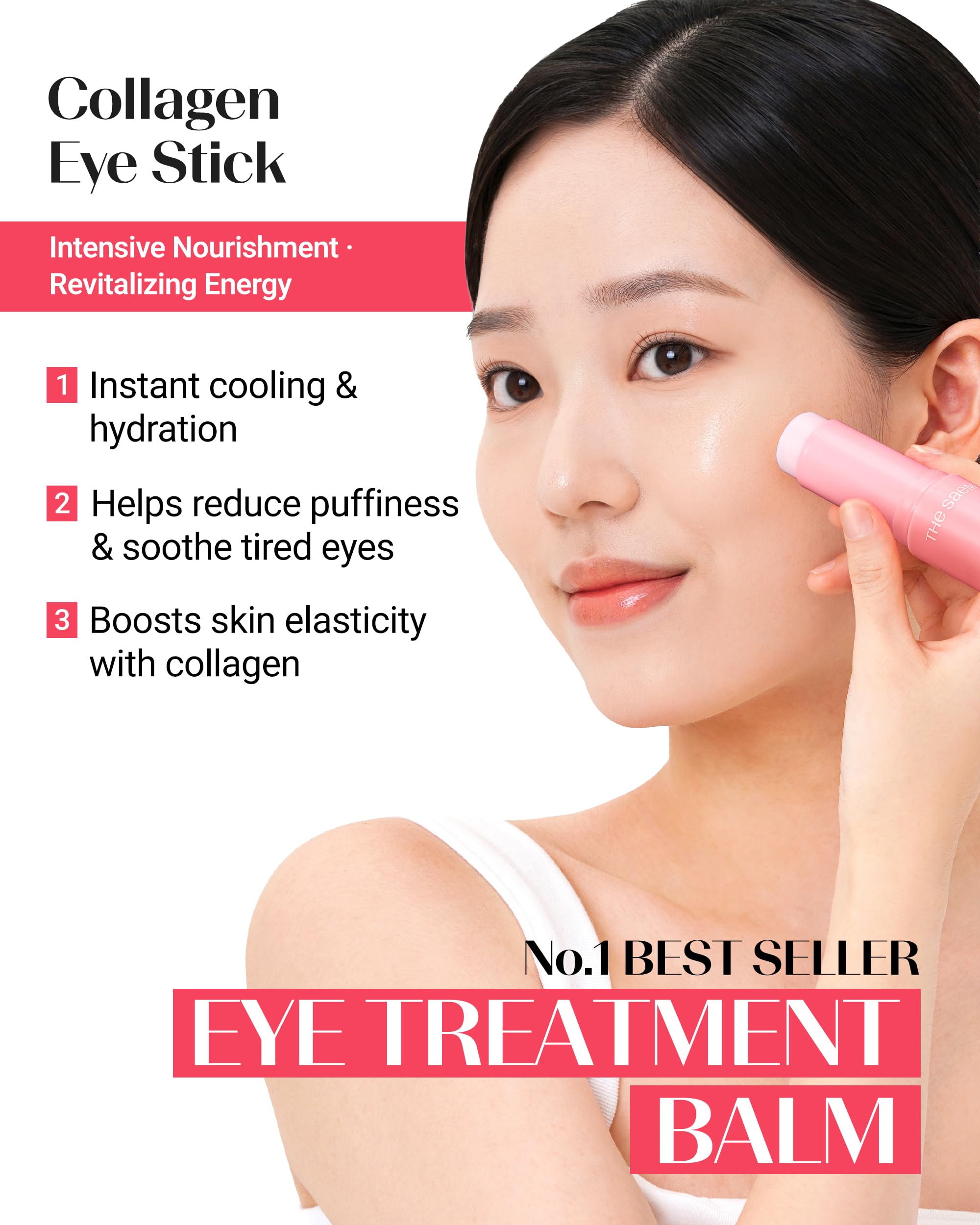 THESAEM Iceland Eye Stick Bundle - 3-Pack Collagen + Peptide + Hydrating Sticks (0.38 oz Each) | Under-Eye Care
