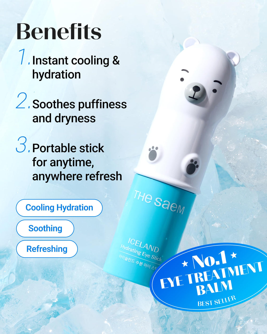 THESAEM Iceland Hydrating Eye Stick – Cooling Balm for Dark Circles, Puffiness & Wrinkles | 0.38 oz