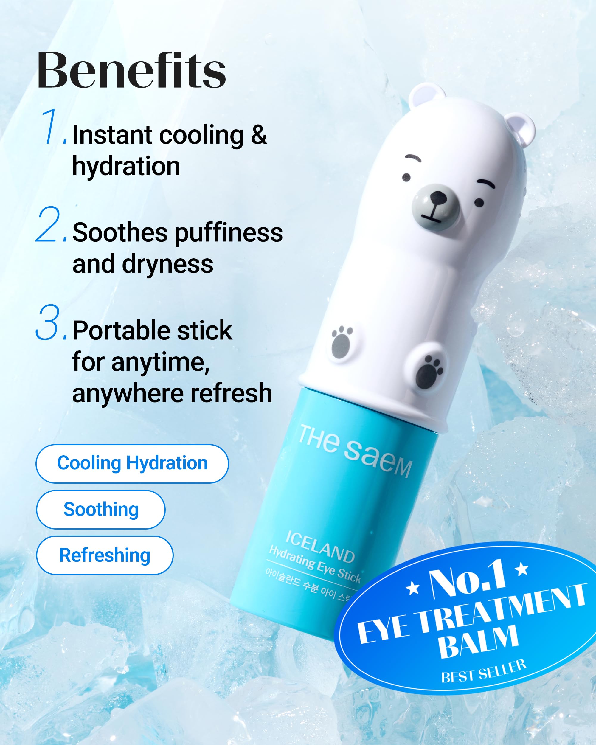 THESAEM Iceland Hydrating Eye Stick – Cooling Balm for Dark Circles, Puffiness & Wrinkles | 0.38 oz