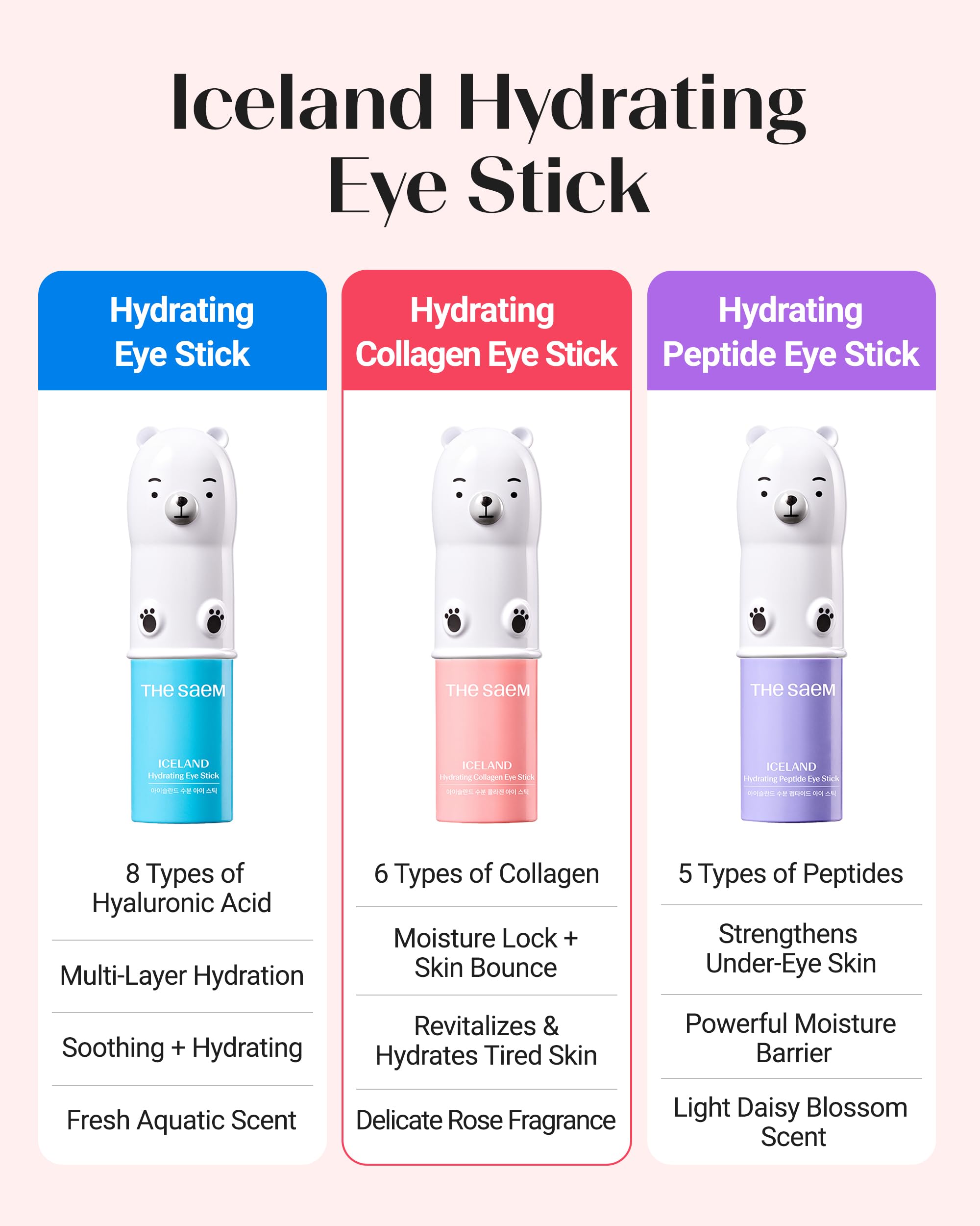 THESAEM Iceland Hydrating Collagen Eye Stick 2 Pack (0.38 oz Each) – Rose Scent