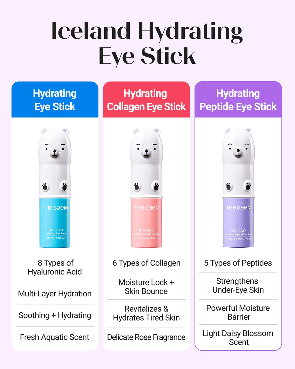 THESAEM Iceland Hydrating Peptide Eye Stick 0.38 oz (2 Pack) | Cooling, Moisturizing Eye Balm for Under-Eye Skin