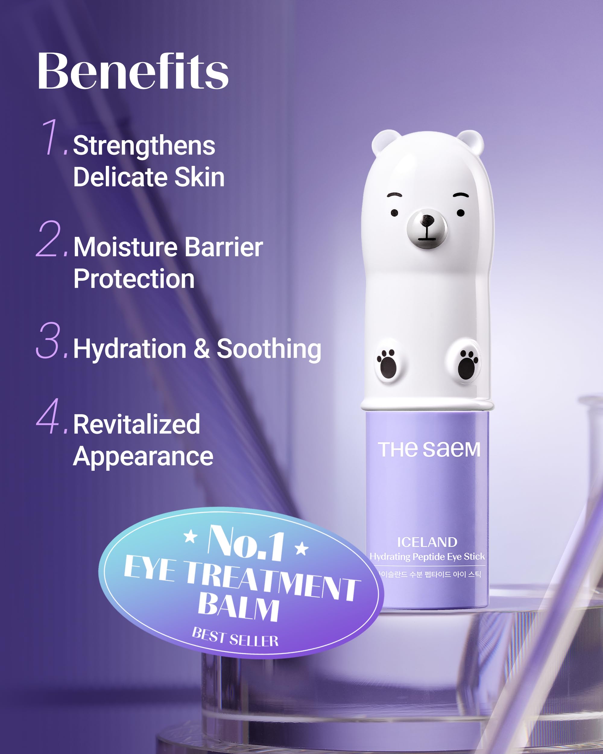 THESAEM Iceland Hydrating Peptide Eye Stick 0.38 oz (2 Pack) | Cooling, Moisturizing Eye Balm for Under-Eye Skin