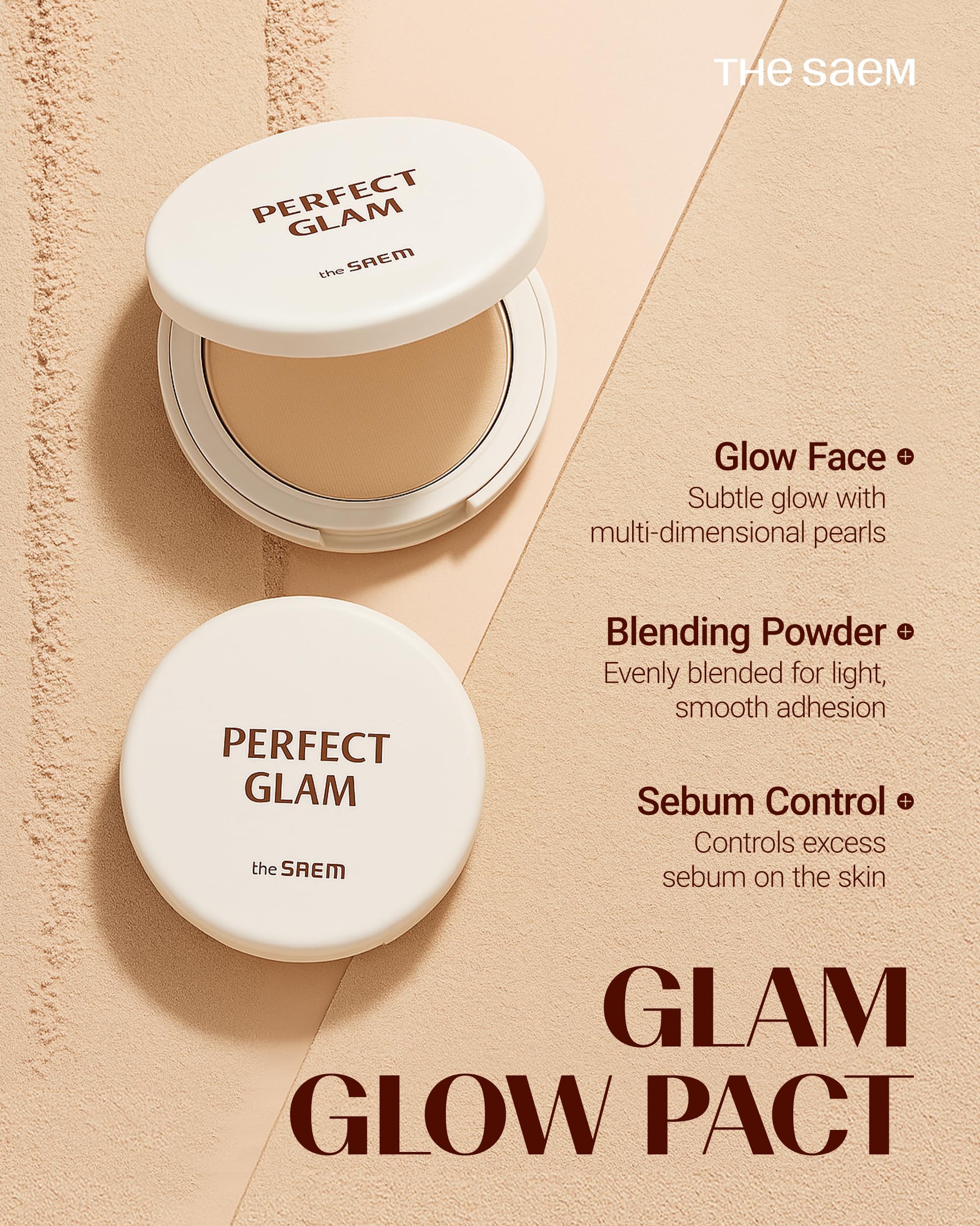 THESAEM Perfect Glam Glow Pact – Illuminating Face Powder with Colorful Pearls