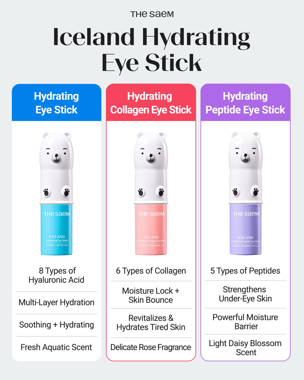 THESAEM Iceland Eye Stick Bundle – 2 Pack (Collagen + Peptide) 0.38 oz Each | Cooling Under-Eye Care with 6-Type Collagen & 5-Peptide Complex