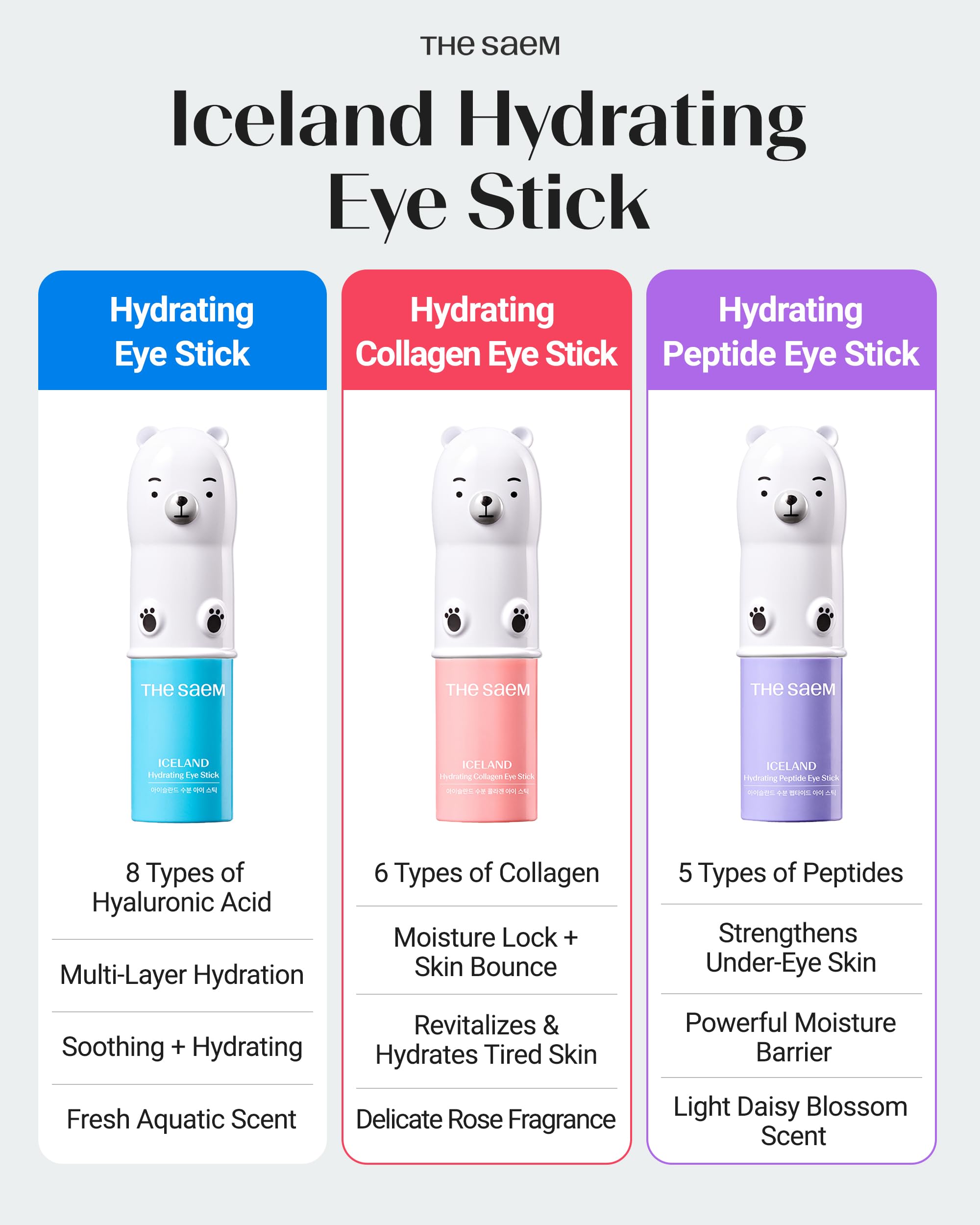 THESAEM Iceland Eye Stick Bundle – 2 Pack (Collagen + Peptide) 0.38 oz Each | Cooling Under-Eye Care with 6-Type Collagen & 5-Peptide Complex