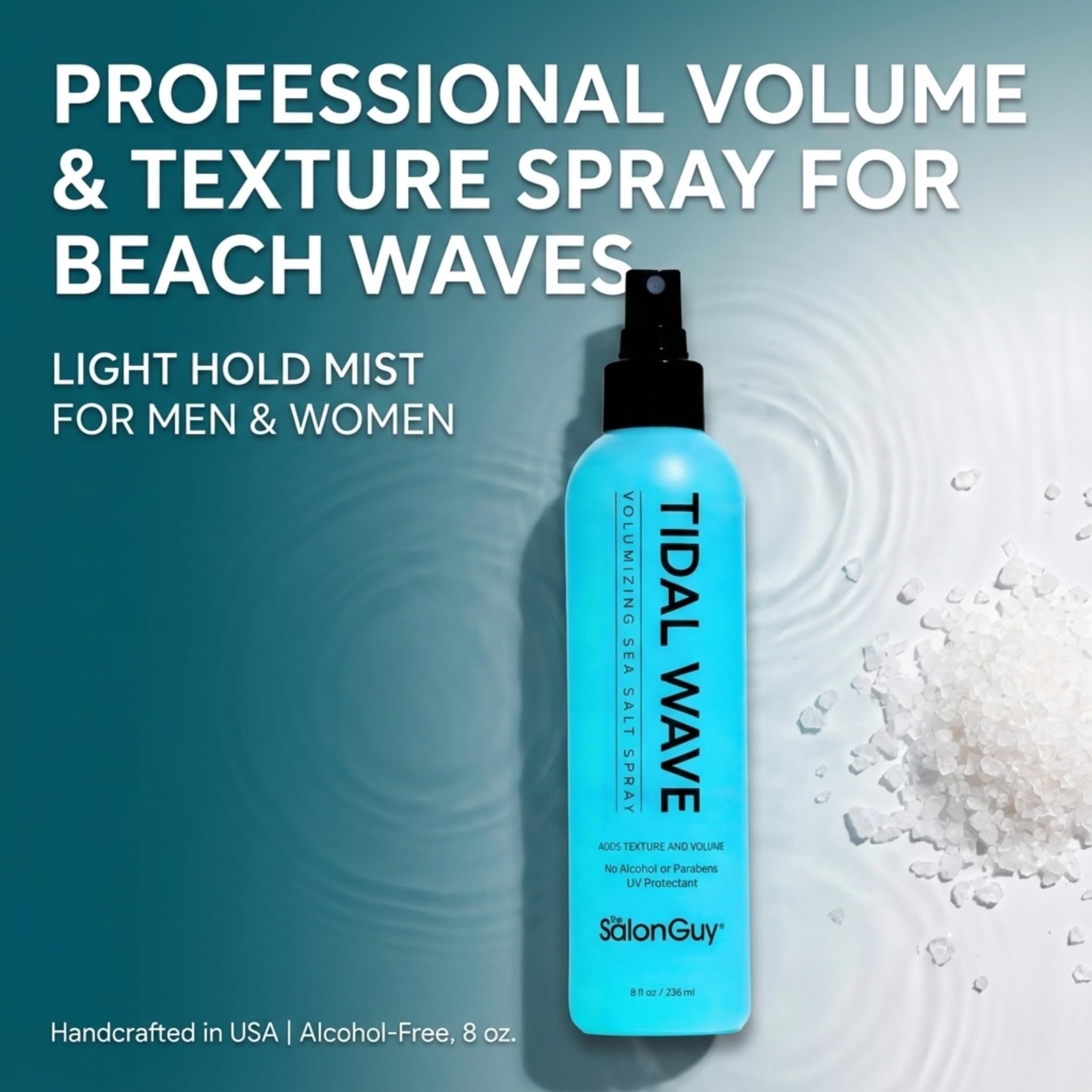 THESALONGUY Tidal Wave Sea Salt Hair Spray – Volume, Texture & Beachy Waves | Matte Finish, Light Hold | Alcohol-Free | 8 oz