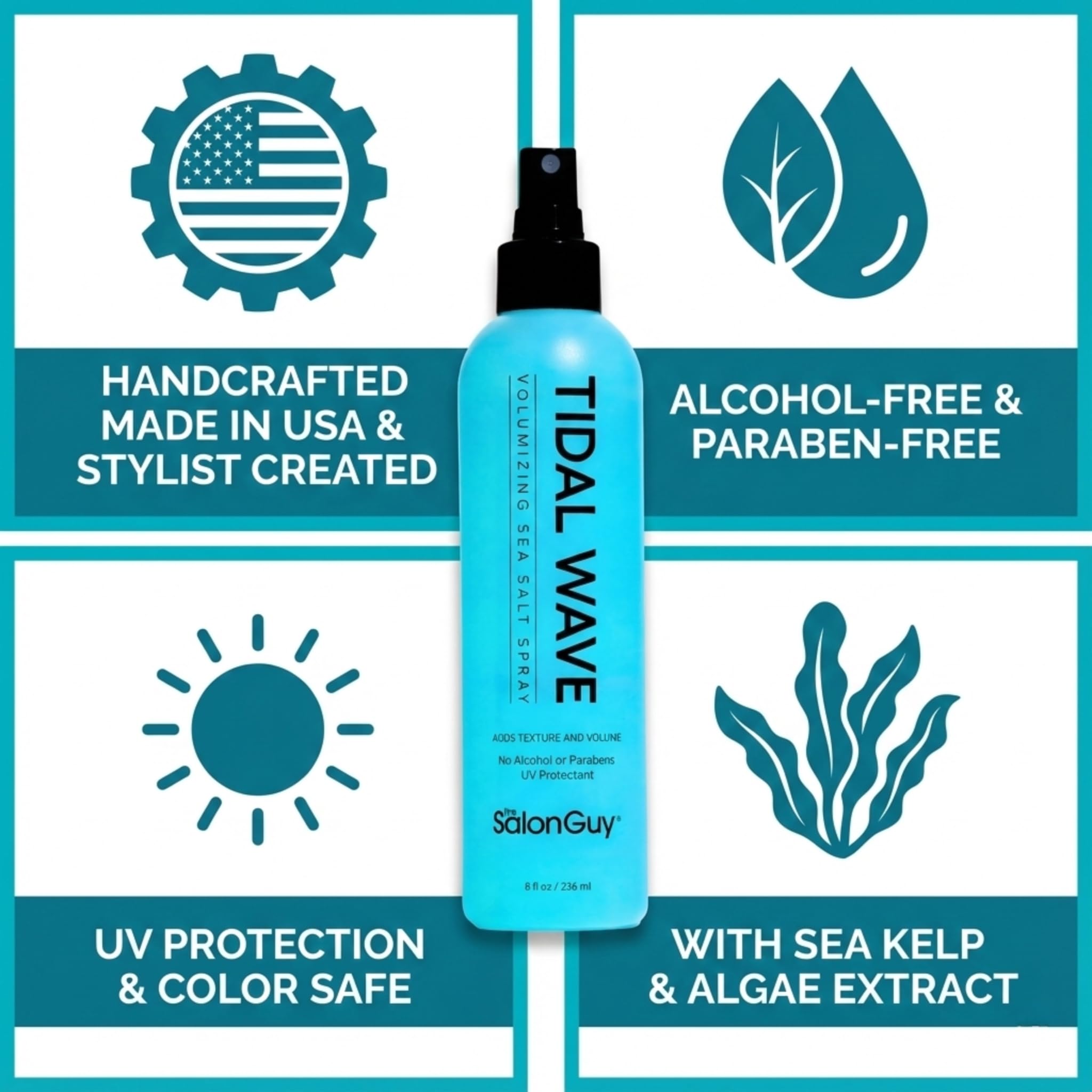 THESALONGUY Tidal Wave Sea Salt Hair Spray – Volume, Texture & Beachy Waves | Matte Finish, Light Hold | Alcohol-Free | 8 oz