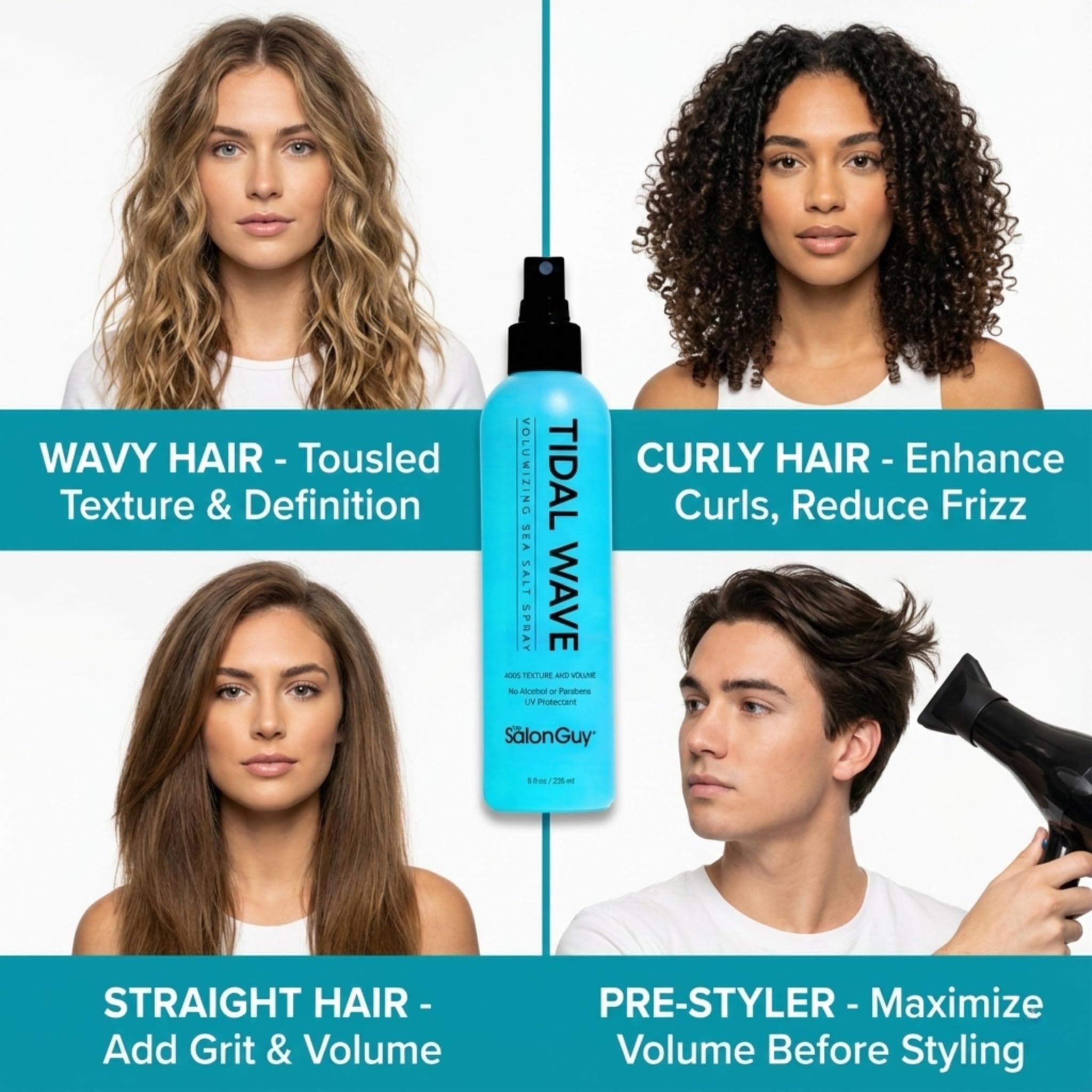 THESALONGUY Tidal Wave Sea Salt Hair Spray – Volume, Texture & Beachy Waves | Matte Finish, Light Hold | Alcohol-Free | 8 oz