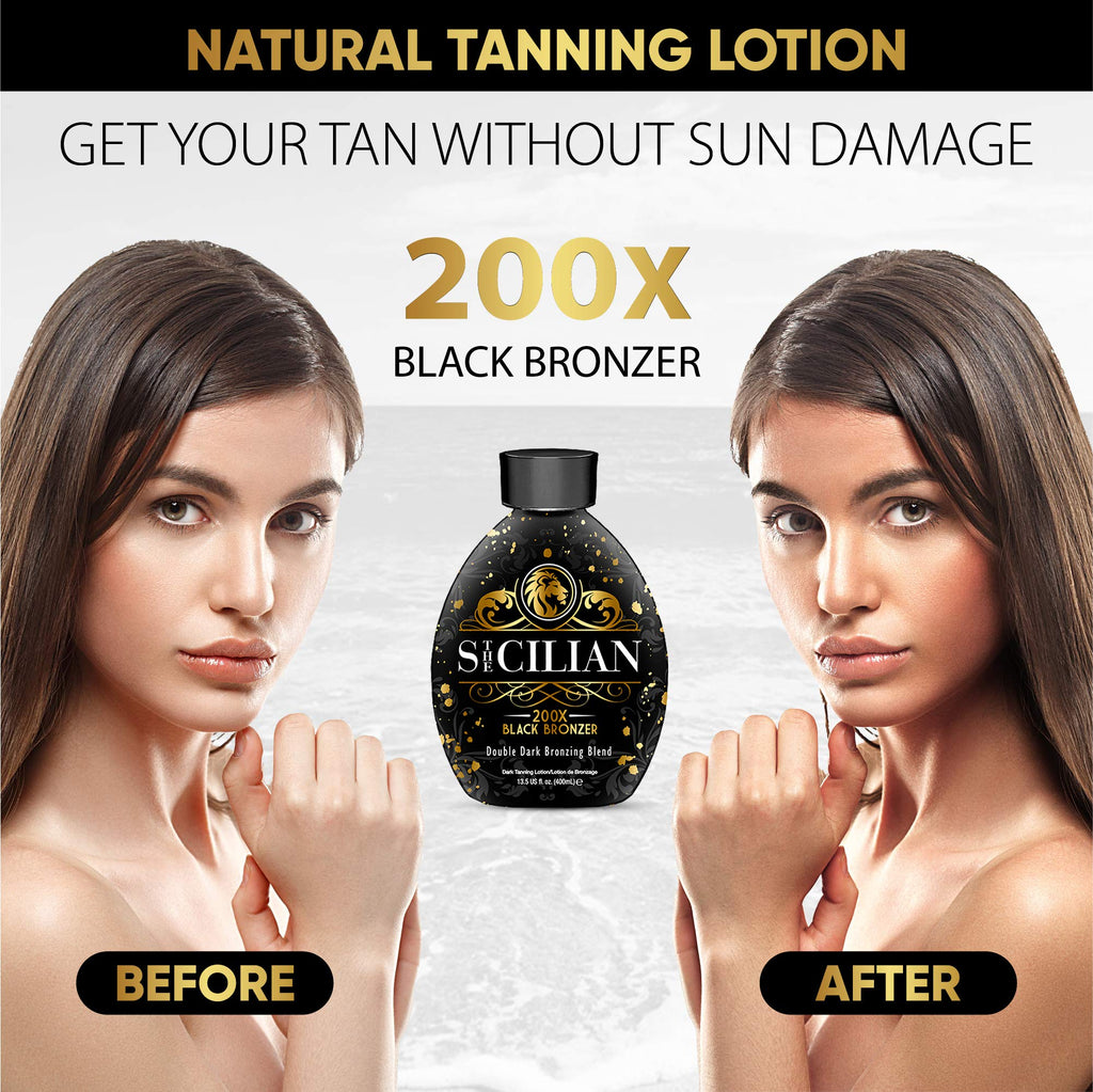 The Sicilian 200X Dark Black Bronzer Tanning Lotion | Gradual Sunless Tan & Nourished Skin