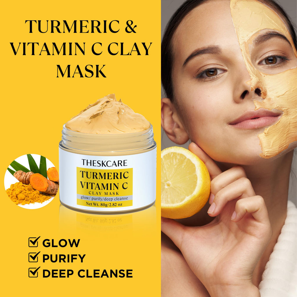 THESKCARE 3 PCS Clay Mask Set — Turmeric Vitamin C, Green Tea & Dead Sea Mud for Oil Control