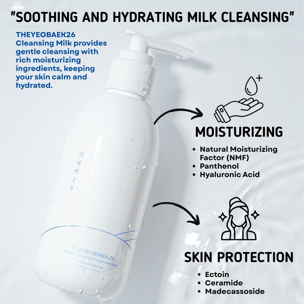 THEYEOBAEK26 Korean Cleansing Milk for Face – Gentle, Hydrating Cleanser for Dry & Sensitive Skin (200 ml)