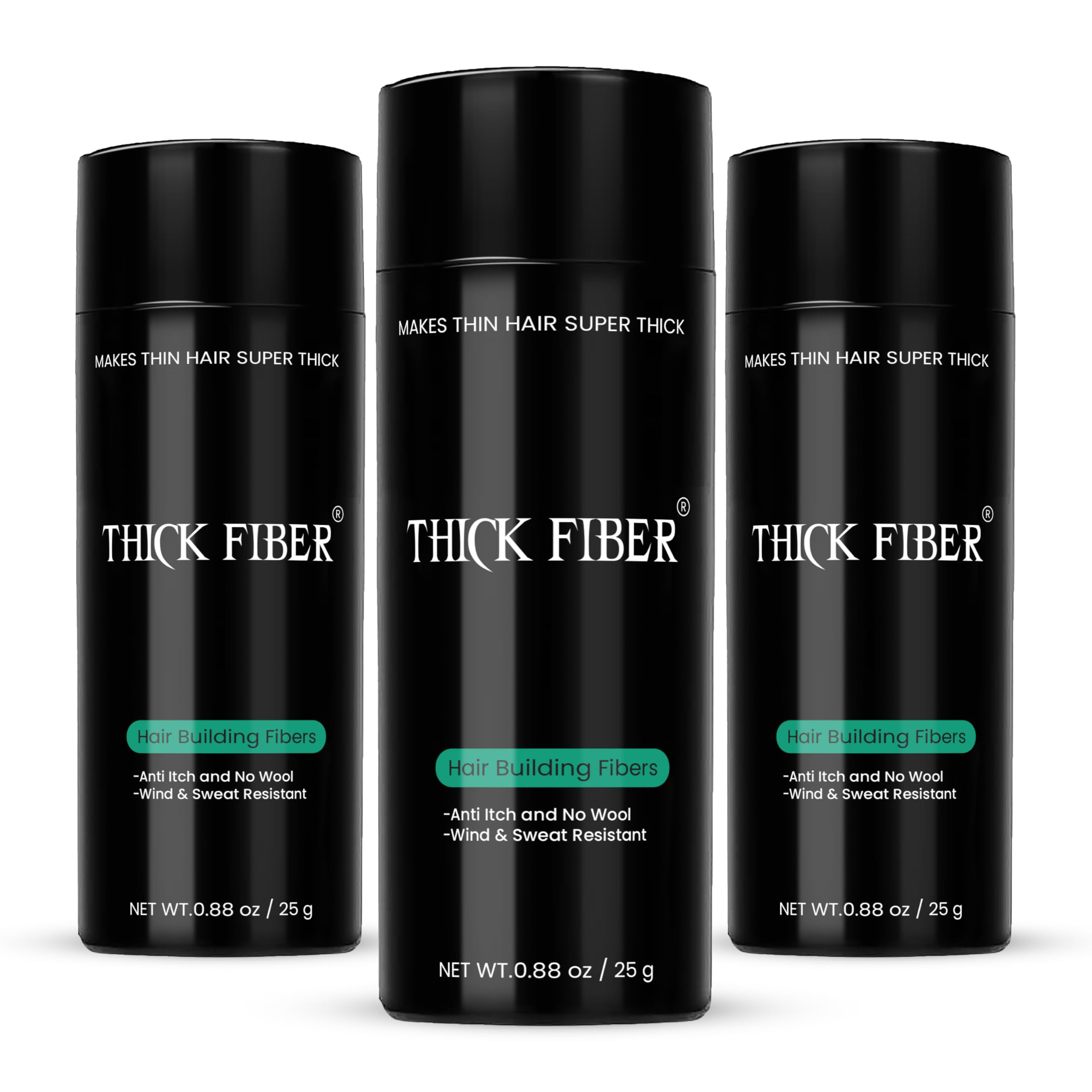 THICK FIBER Hair Fibers for Thinning Hair & Bald Spots (Dark Brown, Pack of 3) – 25g Bottle