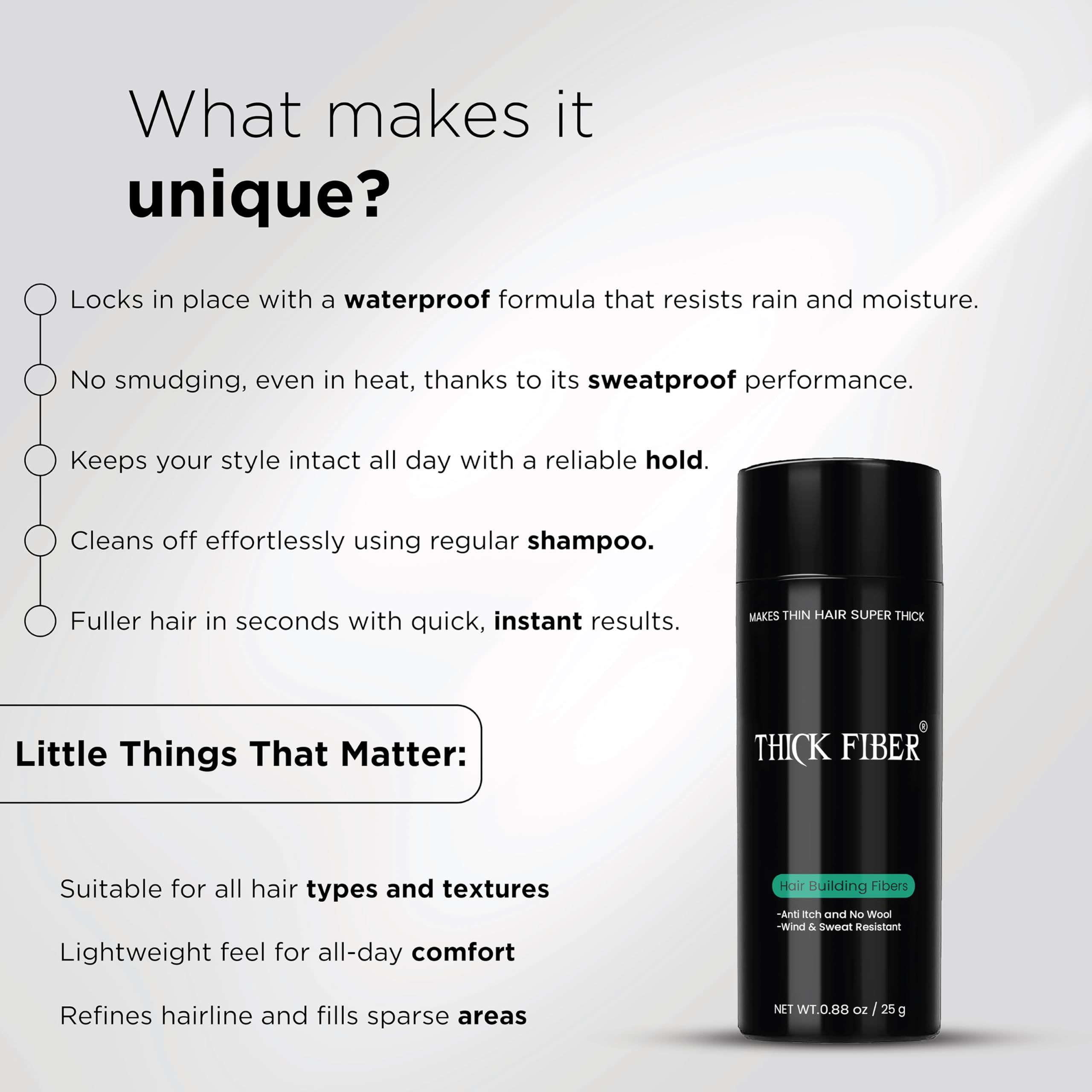 THICK FIBER Hair Fibers for Thinning Hair & Bald Spots (Dark Brown, Pack of 3) – 25g Bottle