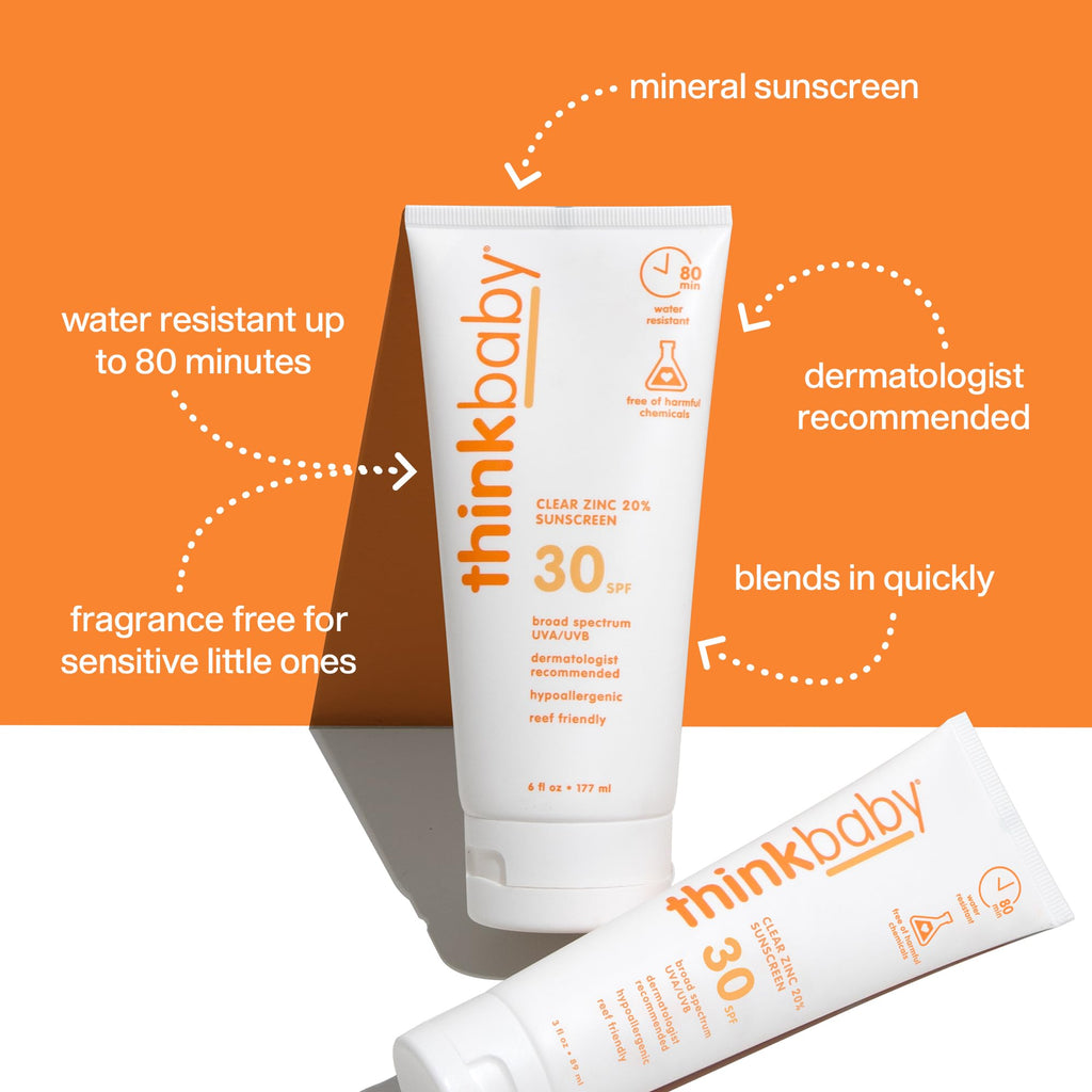 Thinkbaby Mineral Sunscreen SPF 30 – Clear Zinc Oxide Baby Sunscreen, 6oz | THINK