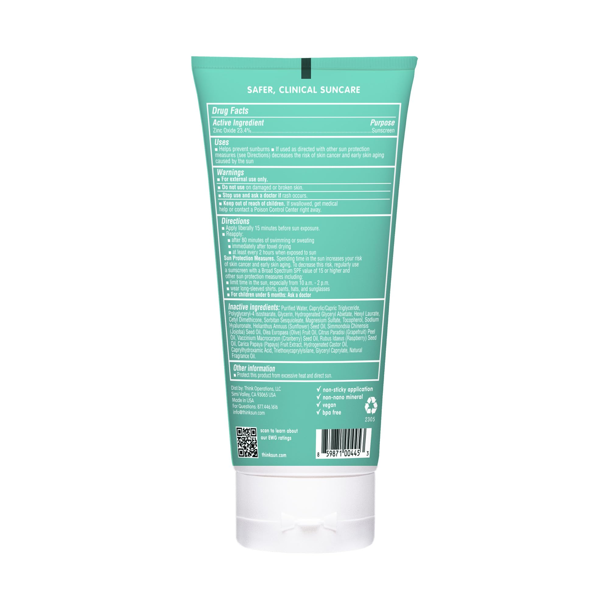 Thinkkids SPF 50+ Mineral Sunscreen – 6 Fl Oz, Reef-Safe Sun Protection for Kids