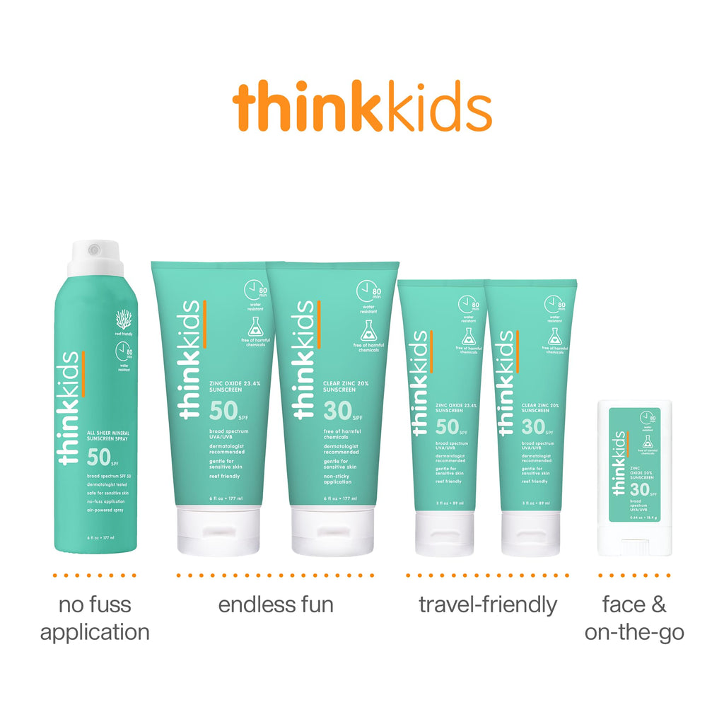 Thinkkids SPF 50+ Mineral Sunscreen – 6 Fl Oz, Reef-Safe Sun Protection for Kids
