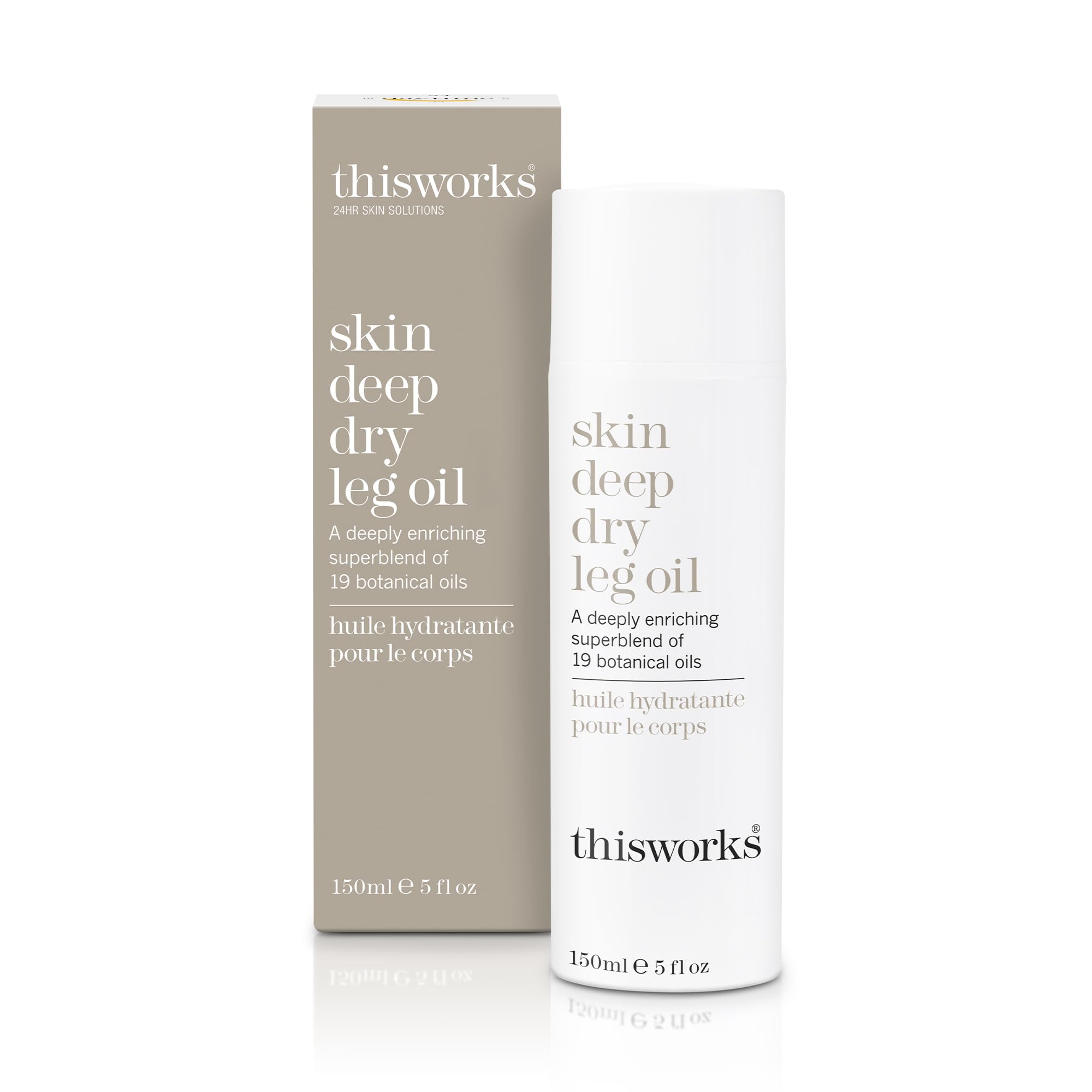 THISWORKS Skin Deep Dry Leg Oil – 100% Natural Hydrating Body Oil with 13 Essential Oils & 6 Cold-Pressed Oils, 5 oz