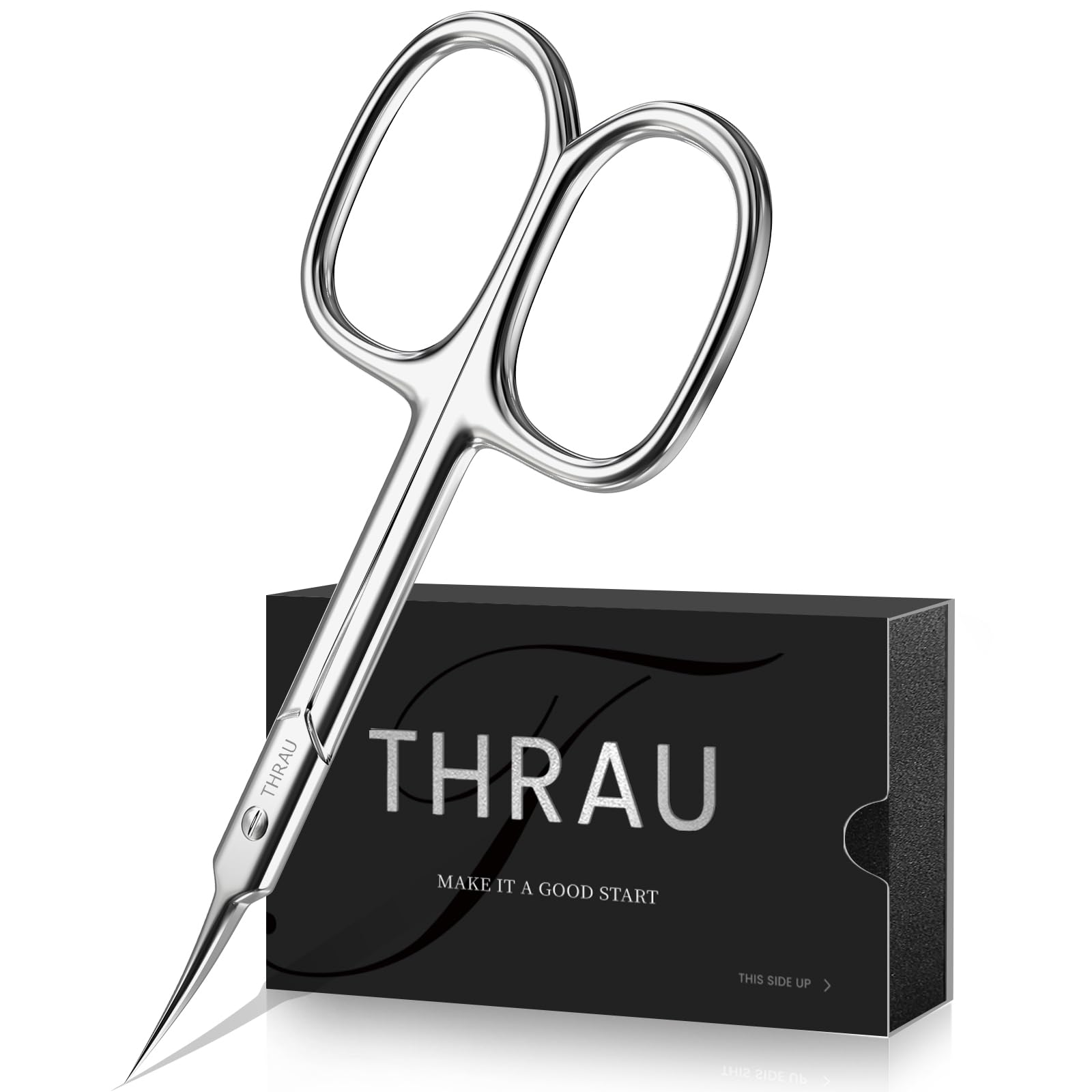 THRAU Cuticle Scissors - Extra Fine Curved Blade for Precise Manicures and Pedicures