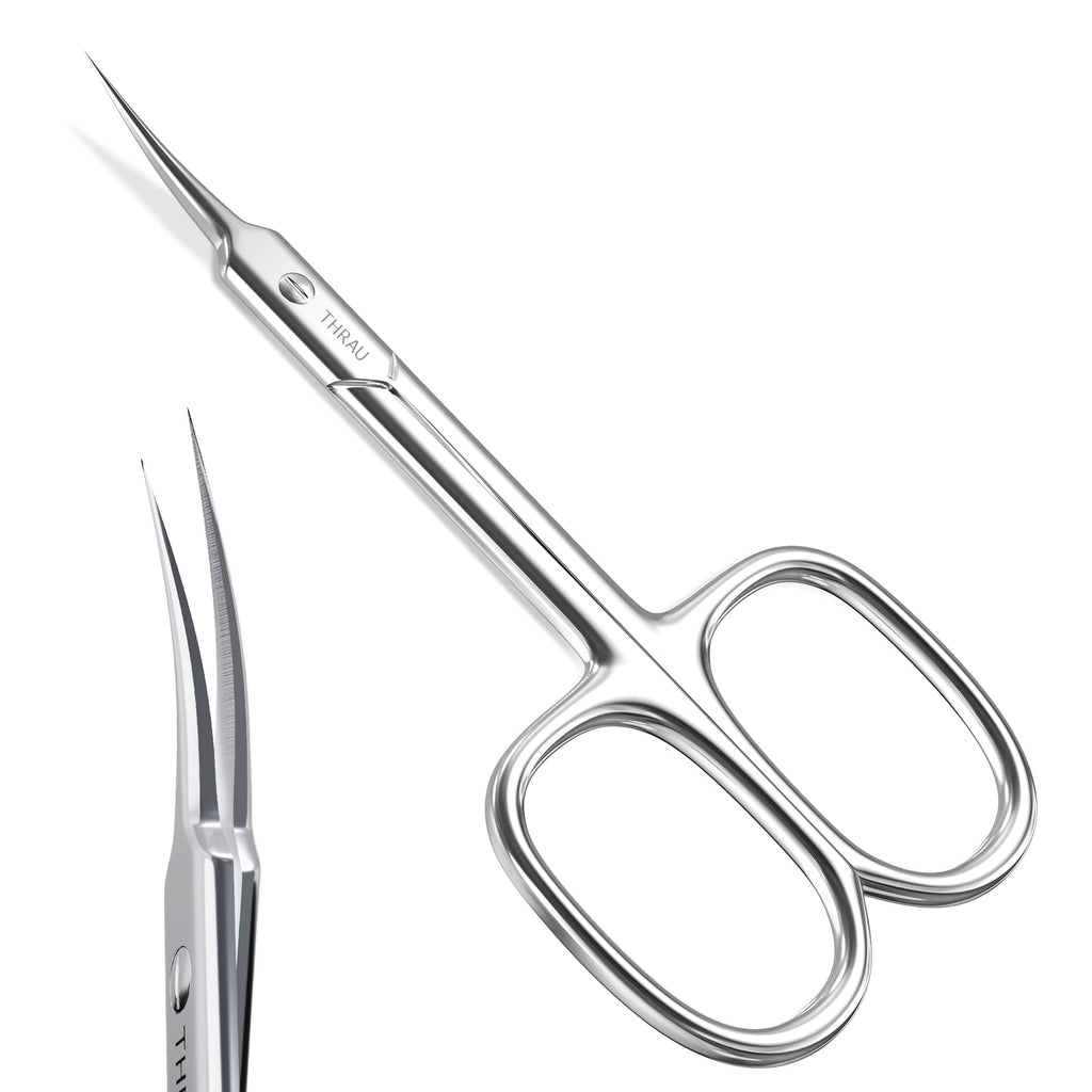 THRAU Cuticle Scissors - Extra Fine Curved Blade for Precise Manicures and Pedicures