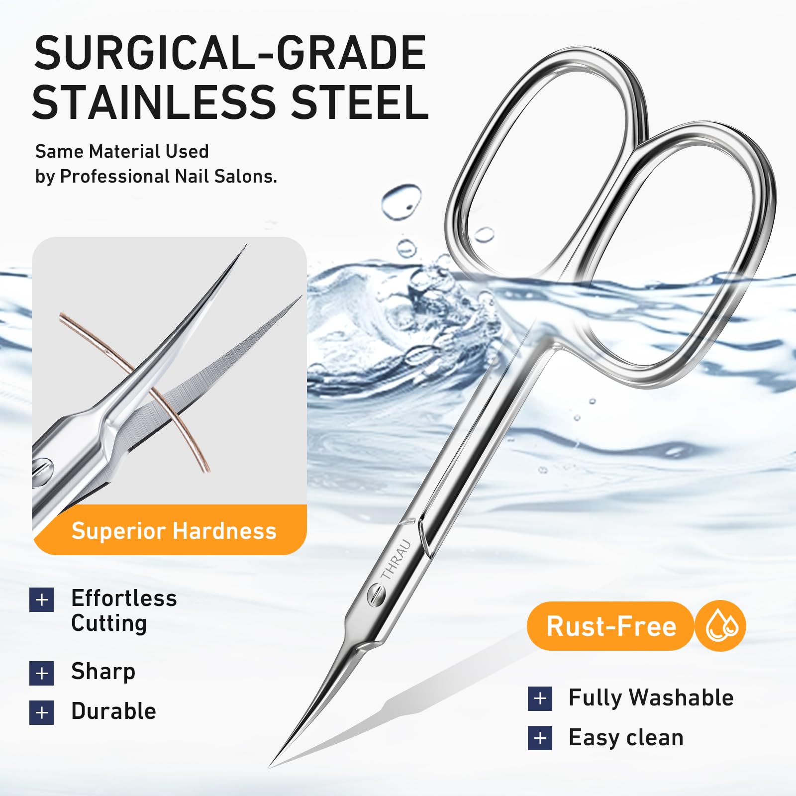 THRAU Cuticle Scissors - Extra Fine Curved Blade for Precise Manicures and Pedicures
