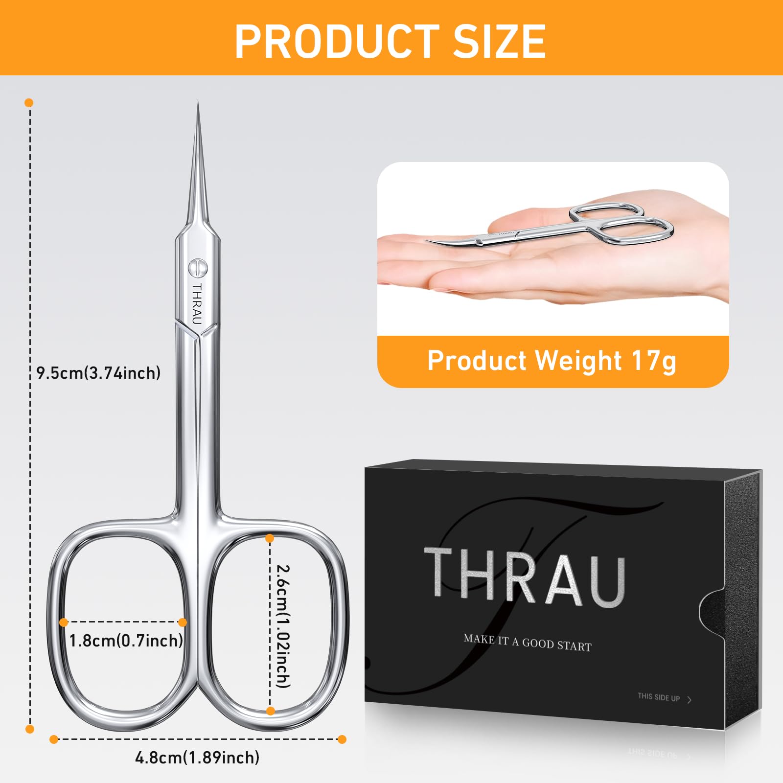 THRAU Cuticle Scissors - Extra Fine Curved Blade for Precise Manicures and Pedicures