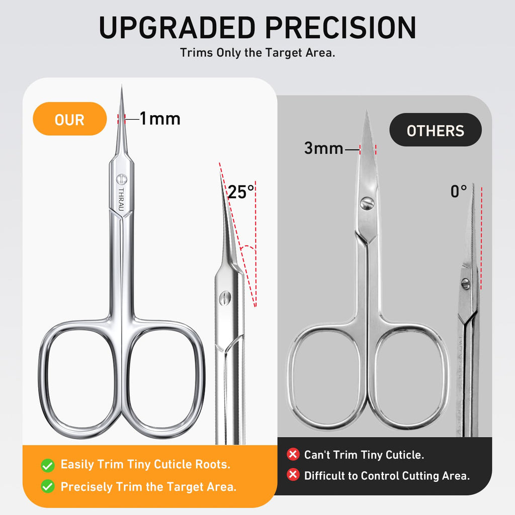 THRAU Cuticle Scissors - Extra Fine Curved Blade for Precise Manicures and Pedicures
