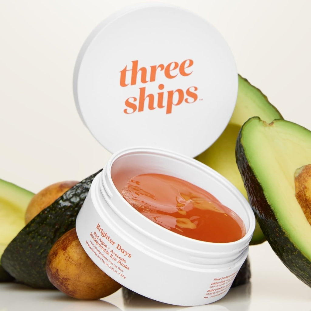 Three Ships Brighter Days Red Algae + Avocado Eye Masks - Depuff, Hydrate, Refresh Under-Eye Skin | Vegan & Cruelty-Free