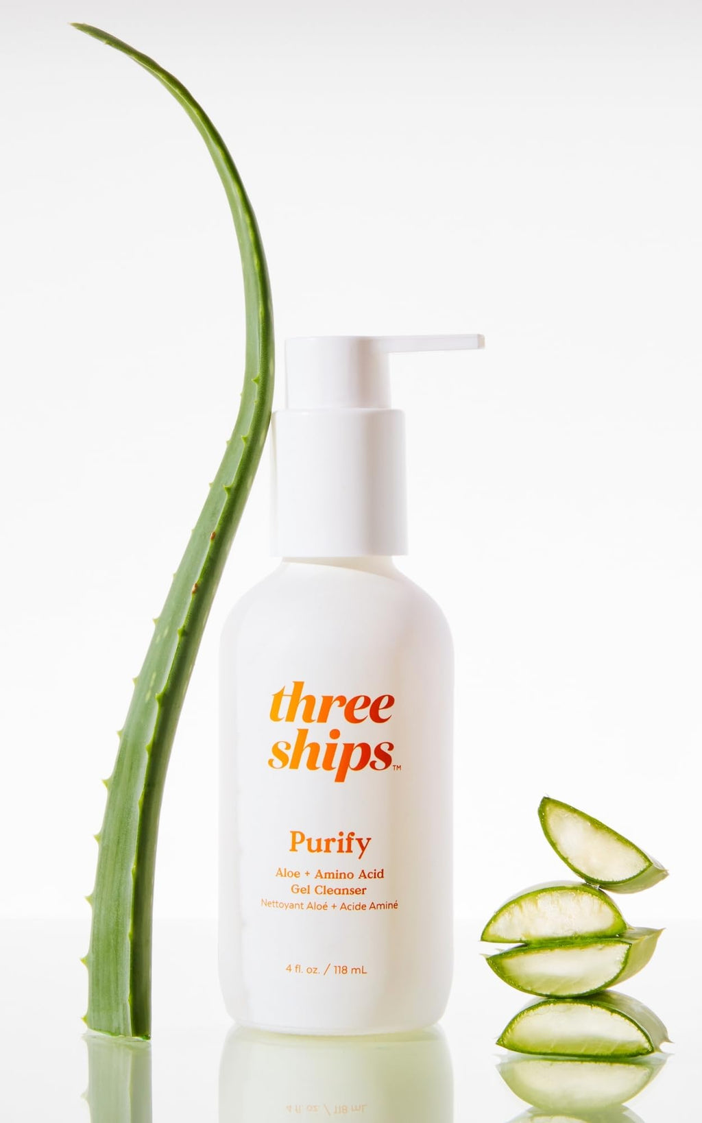 منظف جل Three Ships Purify بالصبار والأحماض الأمينية – ترطيب لطيف للتنظيف اليومي