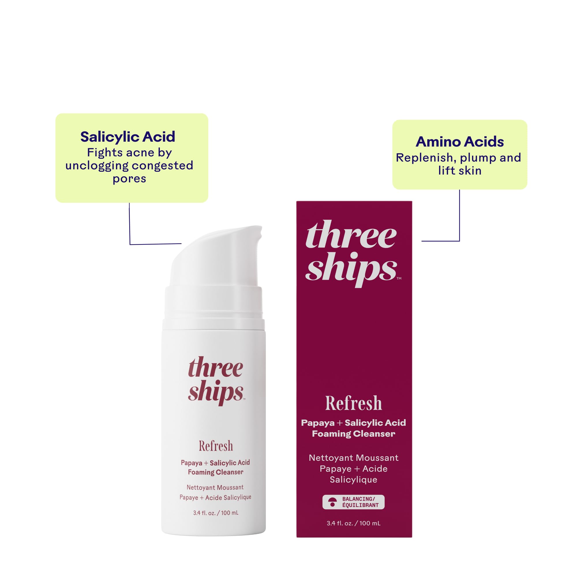 Three Ships Refresh Papaya + Salicylic Acid Cleanser | Oily/Acne-Prone Skin