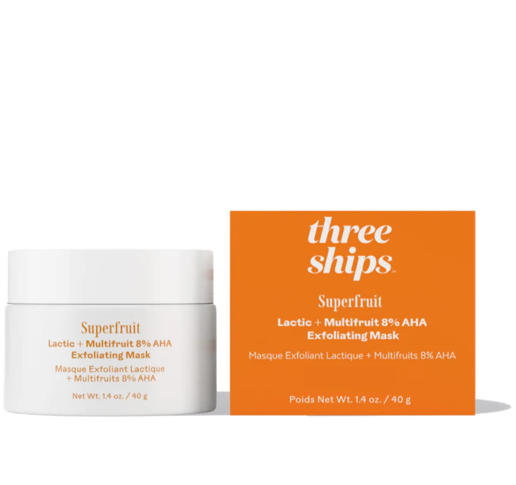 Three Ships Superfruit Lactic + Multifruit 8% AHA Exfoliating Mask | Polish, Renew, Smooth Skin | Vegan, Cruelty-Free