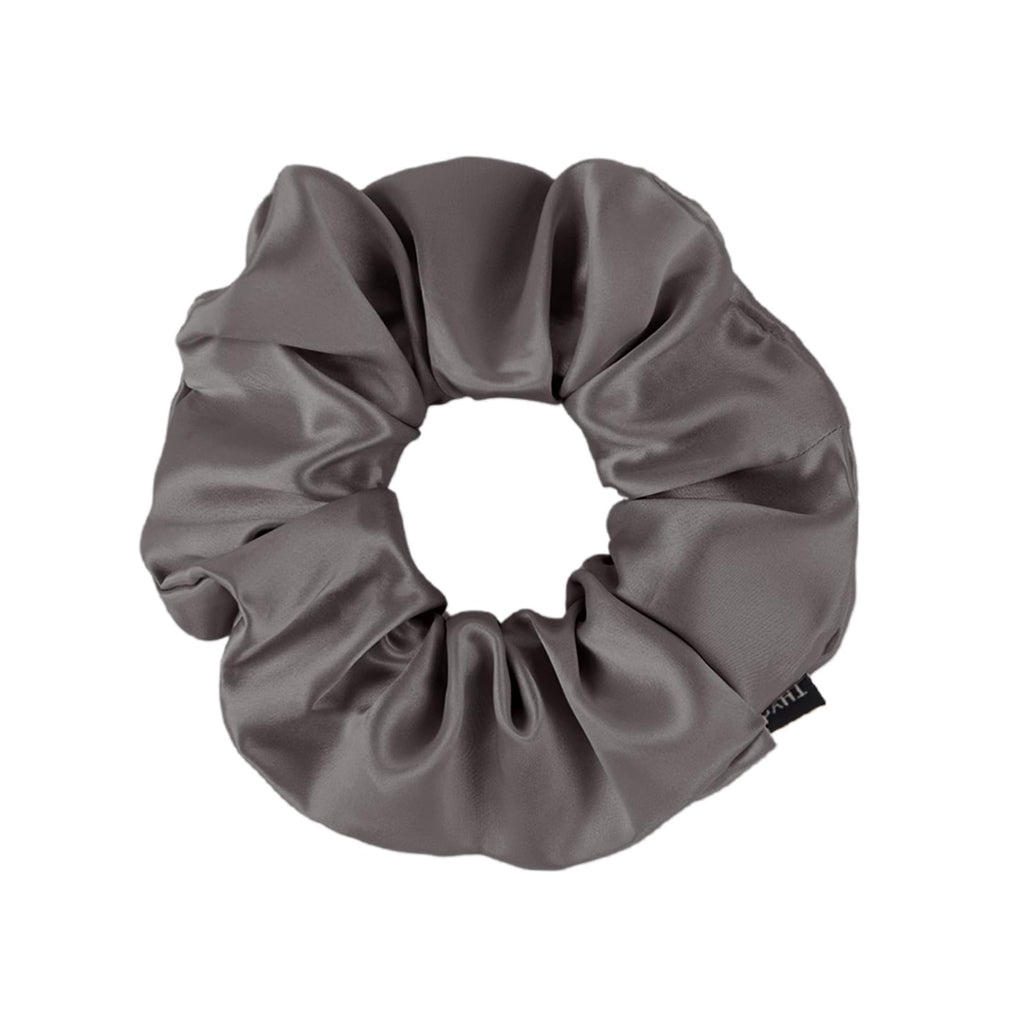 THXSILK Silk Scrunchies for Women - Pure Mulberry Silk Hair Ties, Charcoal for Thick Hair