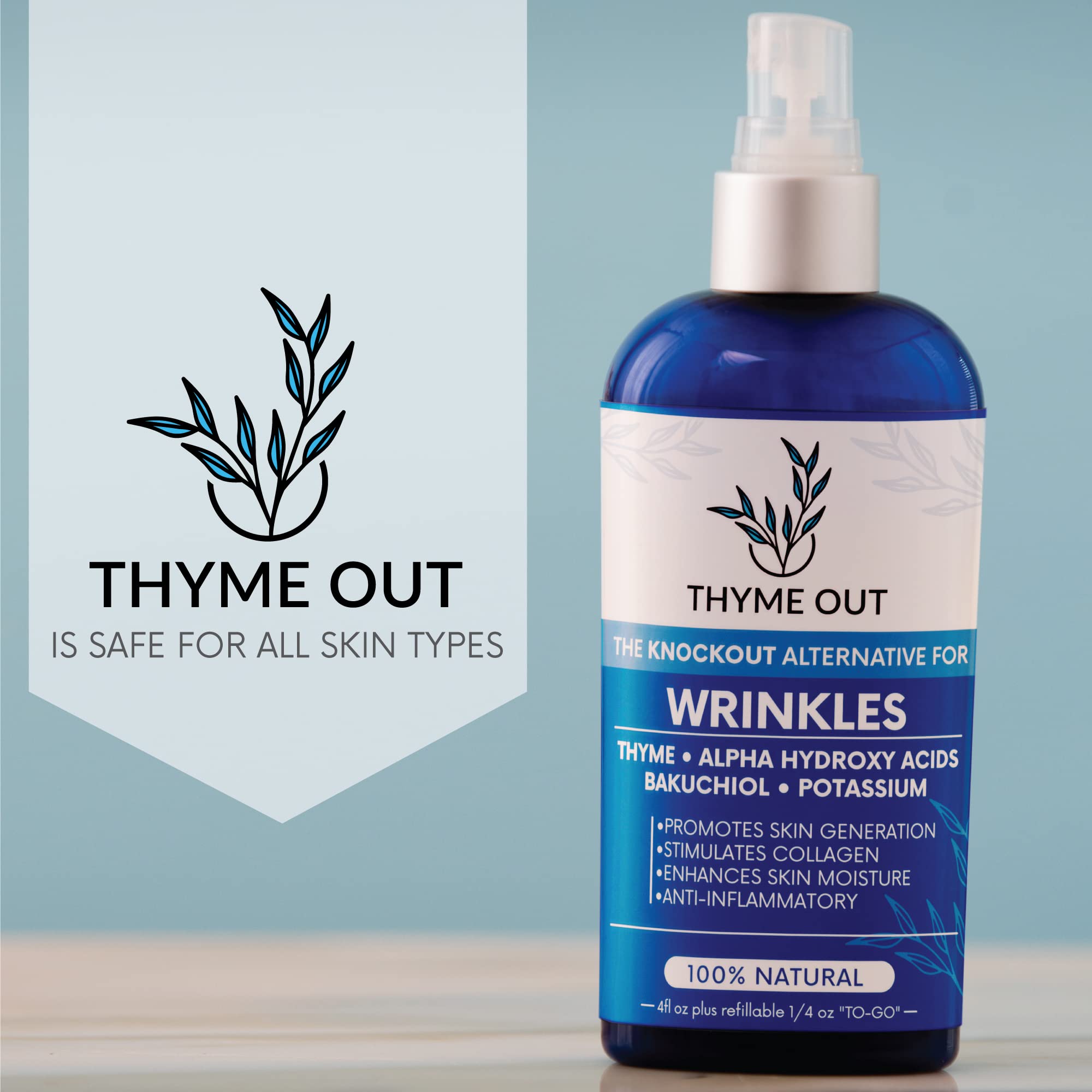Thyme Out All Natural Anti-Wrinkle Face Mist – Thyme, Bakuchiol, AHA, Beta Carotene (4 oz)