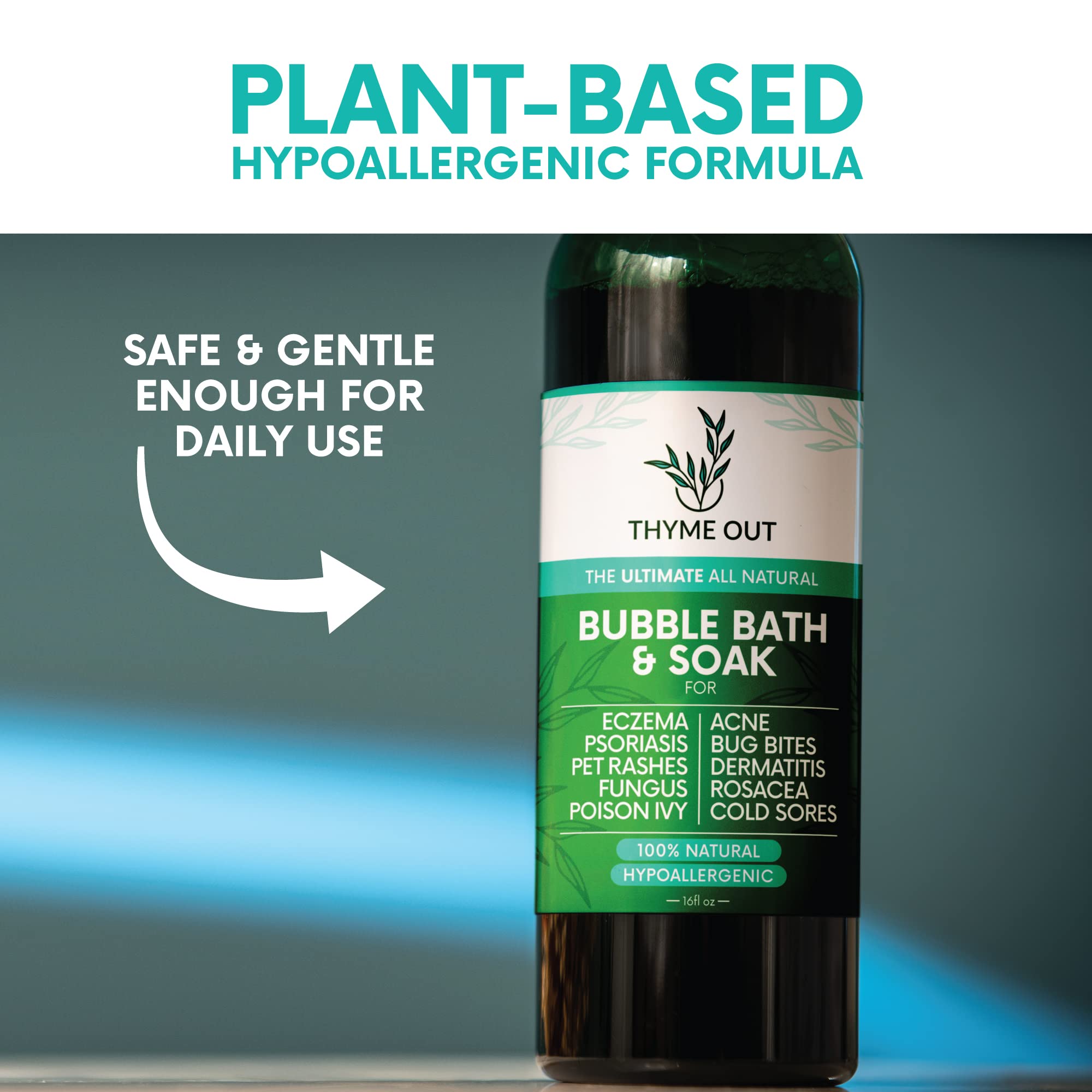 Thyme Out All Natural Bubble Bath – Plant-Based, Hypoallergenic Bath Soak (16oz)