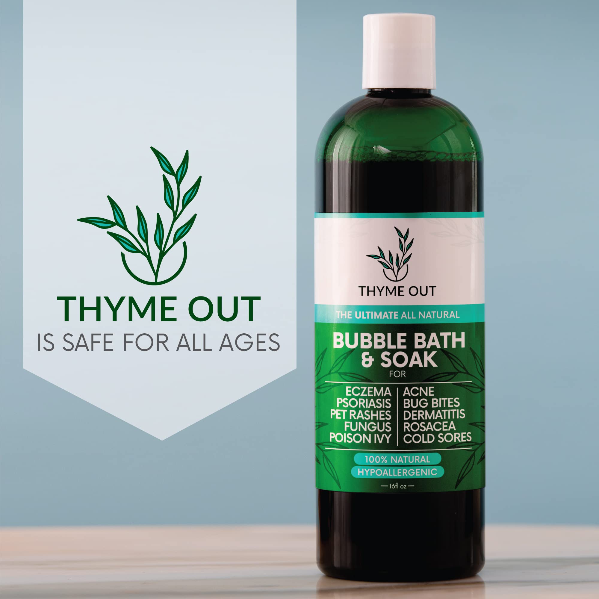Thyme Out All Natural Bubble Bath – Plant-Based, Hypoallergenic Bath Soak (16oz)