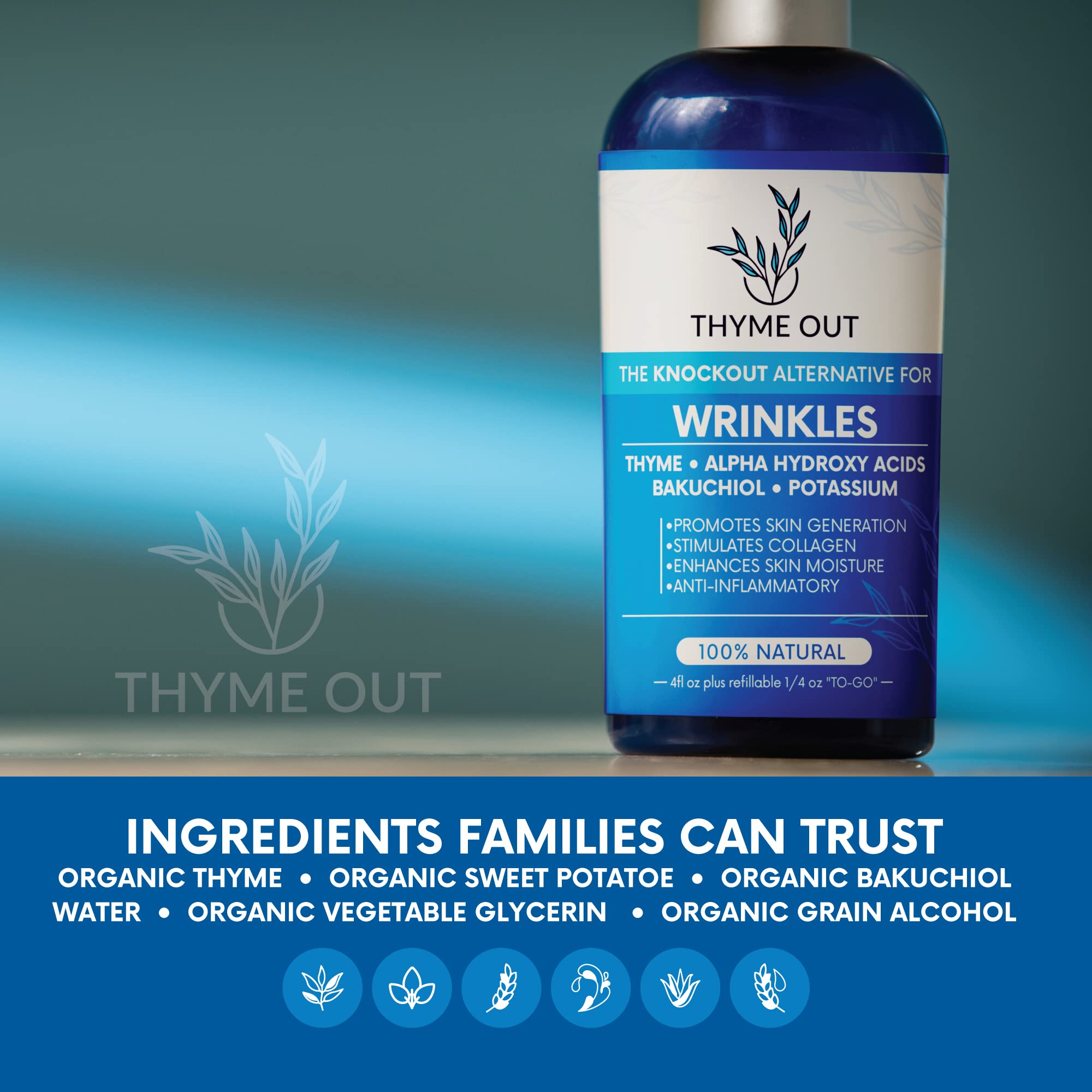 Thyme Out All Natural Anti-Wrinkle Face Mist – Thyme, Bakuchiol, AHA, Beta Carotene (4 oz)