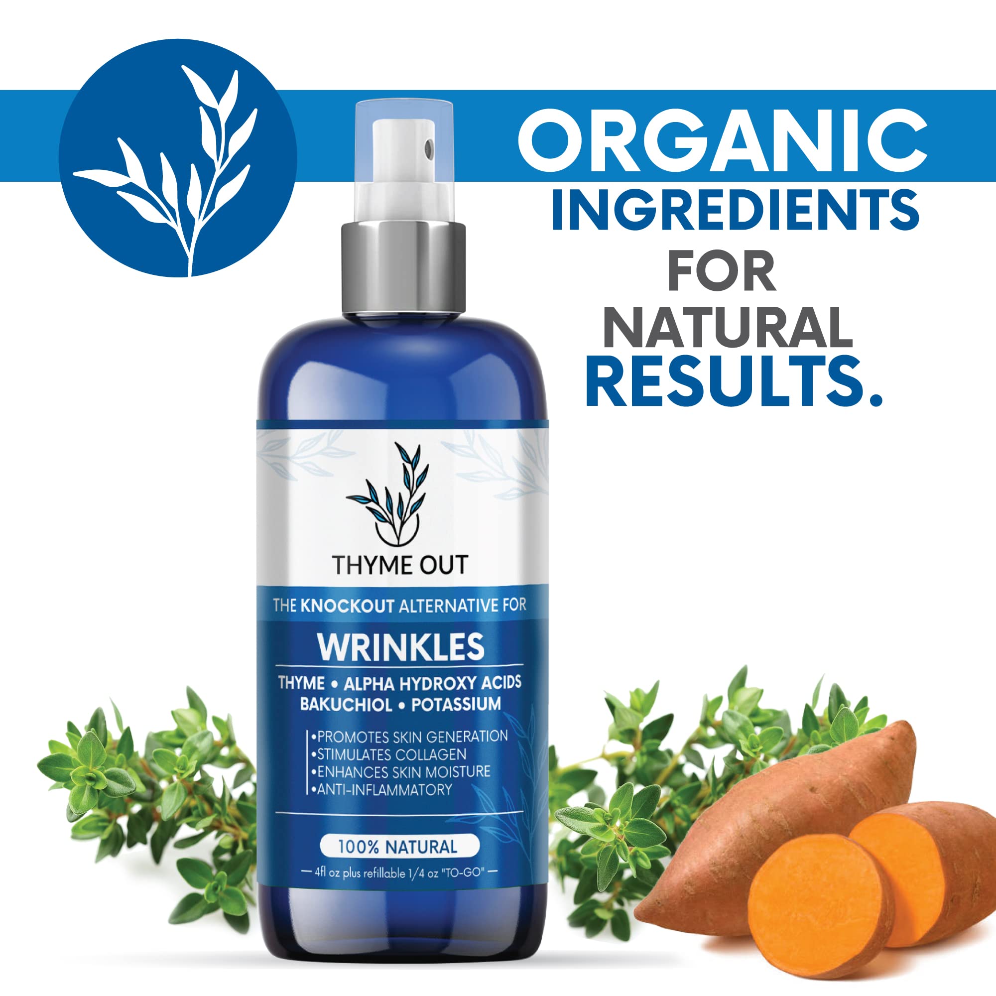 Thyme Out All Natural Anti-Wrinkle Face Mist – Thyme, Bakuchiol, AHA, Beta Carotene (4 oz)