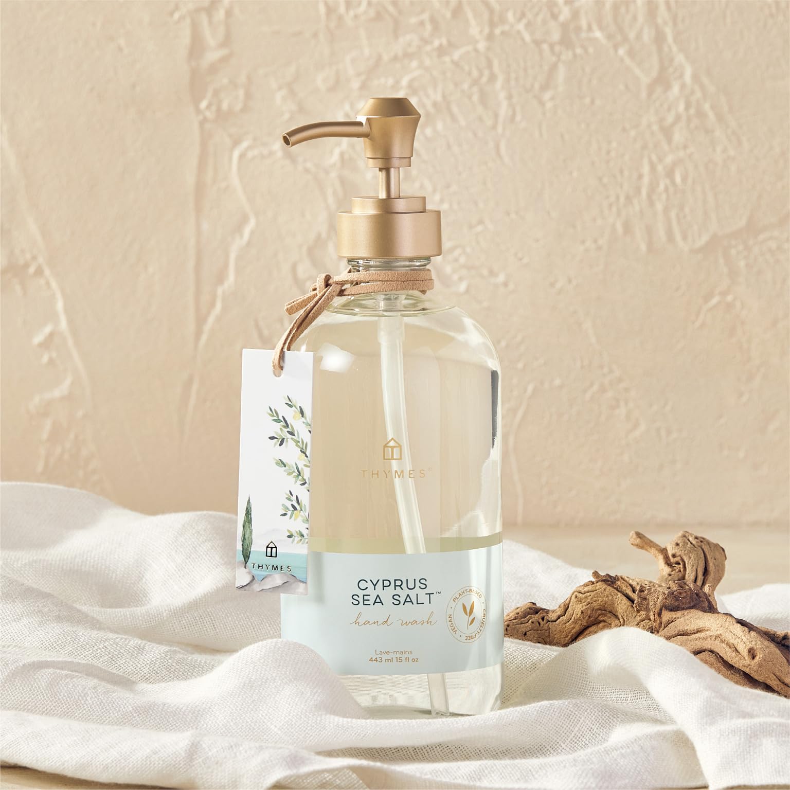 Thymes Cyprus Sea Salt Large Hand Wash (15.0 fl oz) – Hydrating Botanically Based Hand Soap